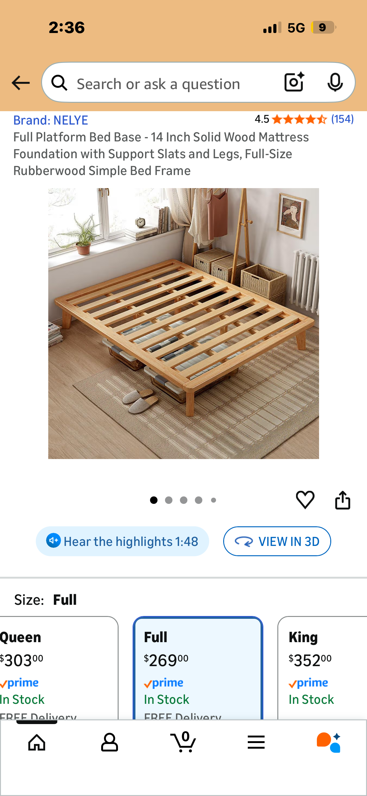 Full Platform Bed Base - 14” Solid Wood Mattress Foundation with Support Slats and Legs, Full-Size Rubberwood Simple Bed Frame (B1194)