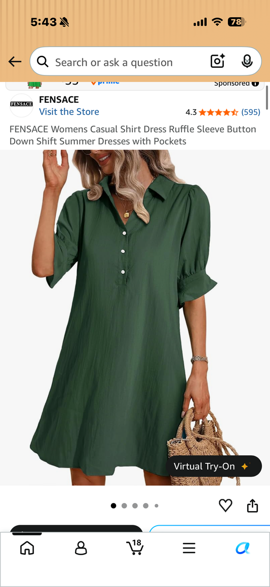 Womens Casual Shirt Dress Ruffle Sleeve Button Down Shift Summer Dresses with Pockets (Size XL)