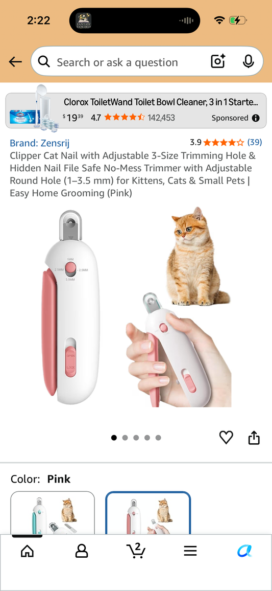 Clipper Cat Nail with Adjustable 3-Size Trimming Hole & Hidden Nail File Safe No-Mess Trimmer with Adjustable Round Hole (1–3.5 mm) for Kittens, Cats & Small Pets | Easy Home Grooming (Pink)