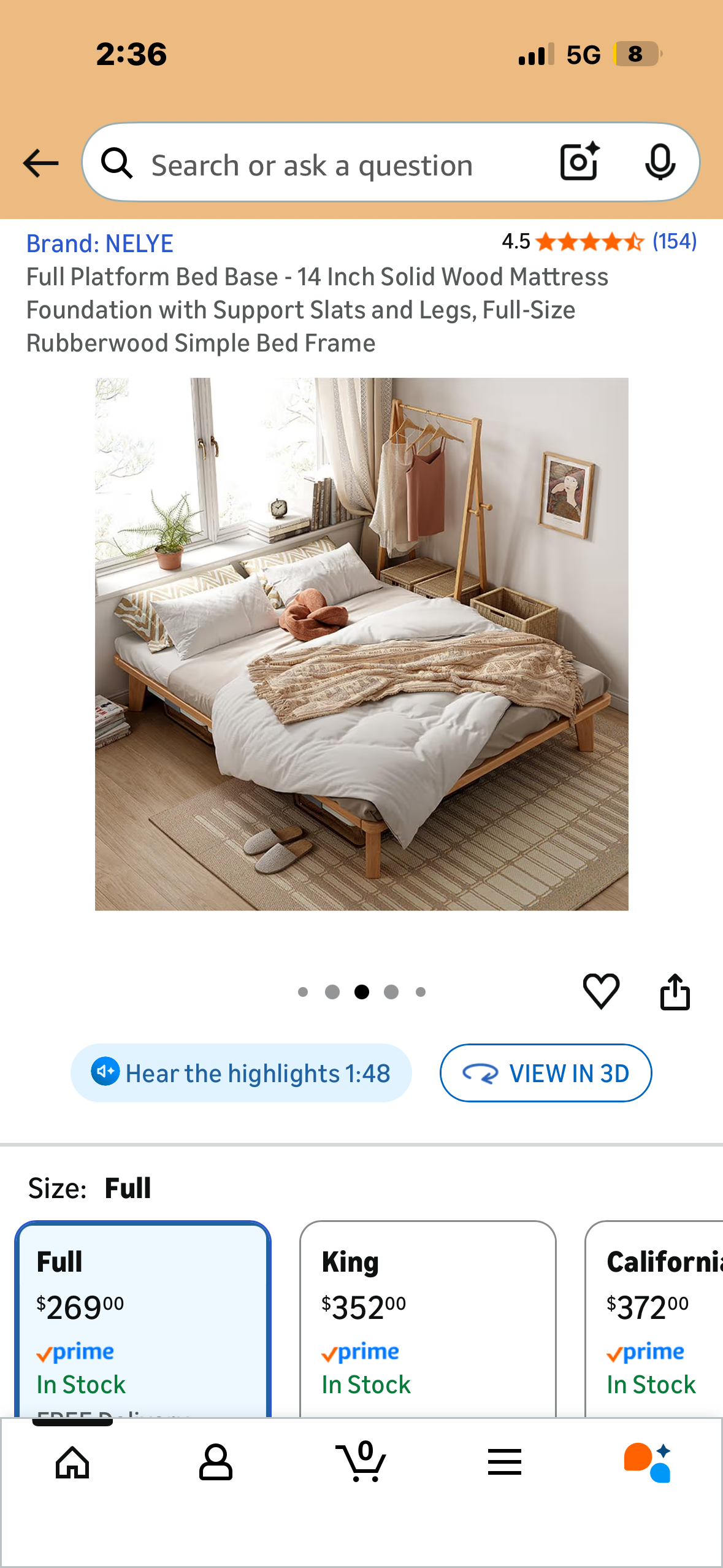 Full Platform Bed Base - 14” Solid Wood Mattress Foundation with Support Slats and Legs, Full-Size Rubberwood Simple Bed Frame (B1194)