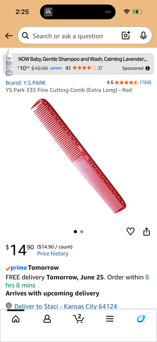 YS Park 335 Fine Cutting Comb (Extra Long) - Red