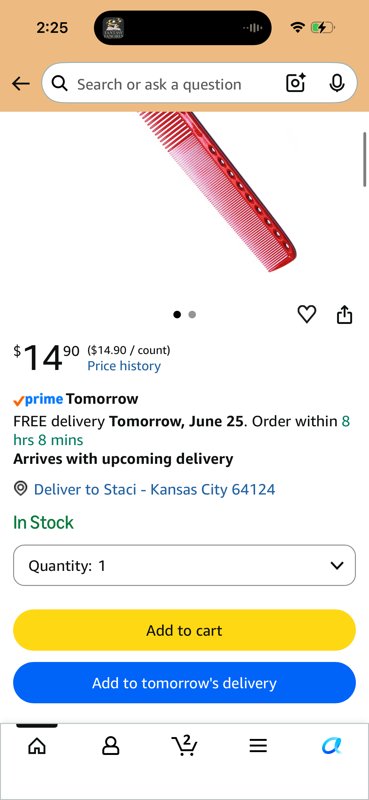 YS Park 335 Fine Cutting Comb (Extra Long) - Red