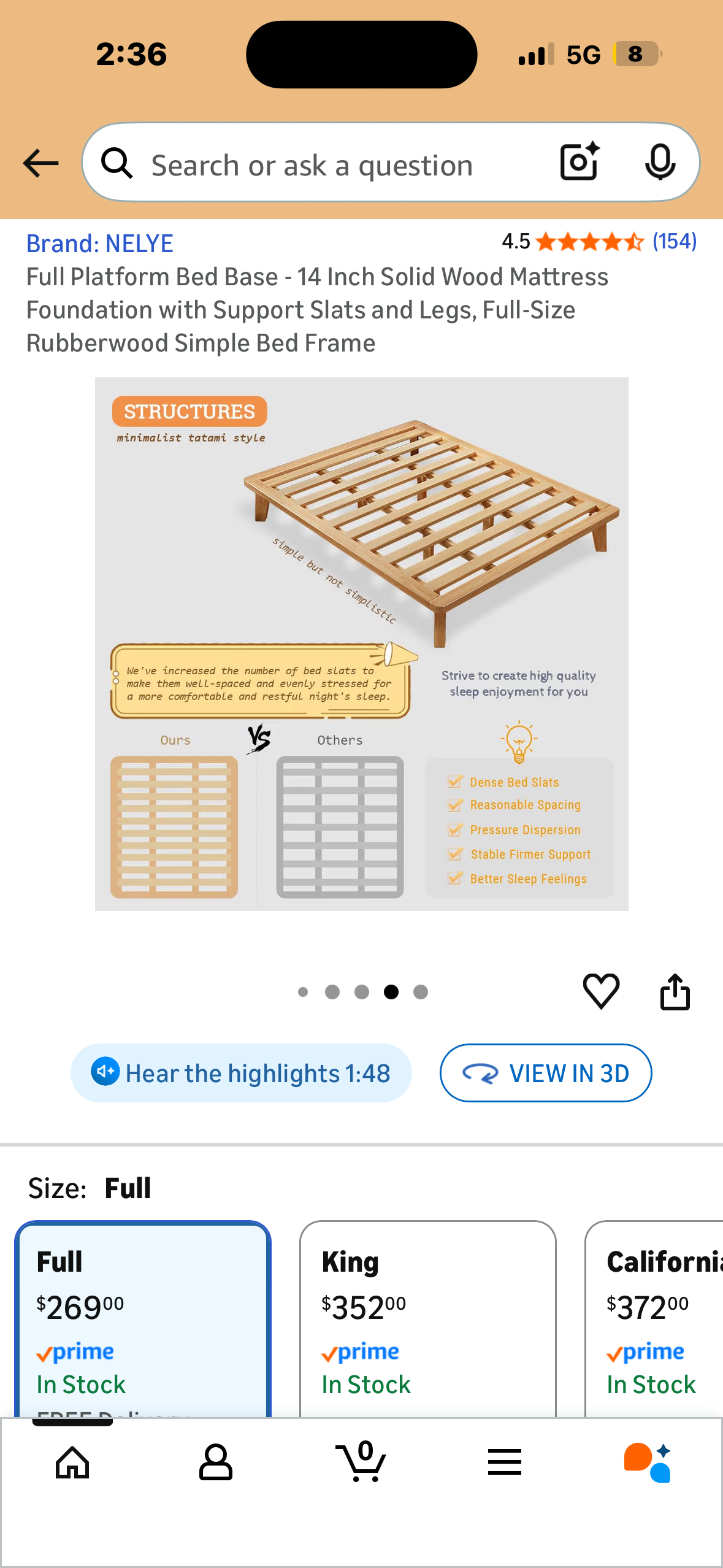 Full Platform Bed Base - 14” Solid Wood Mattress Foundation with Support Slats and Legs, Full-Size Rubberwood Simple Bed Frame (B1194)