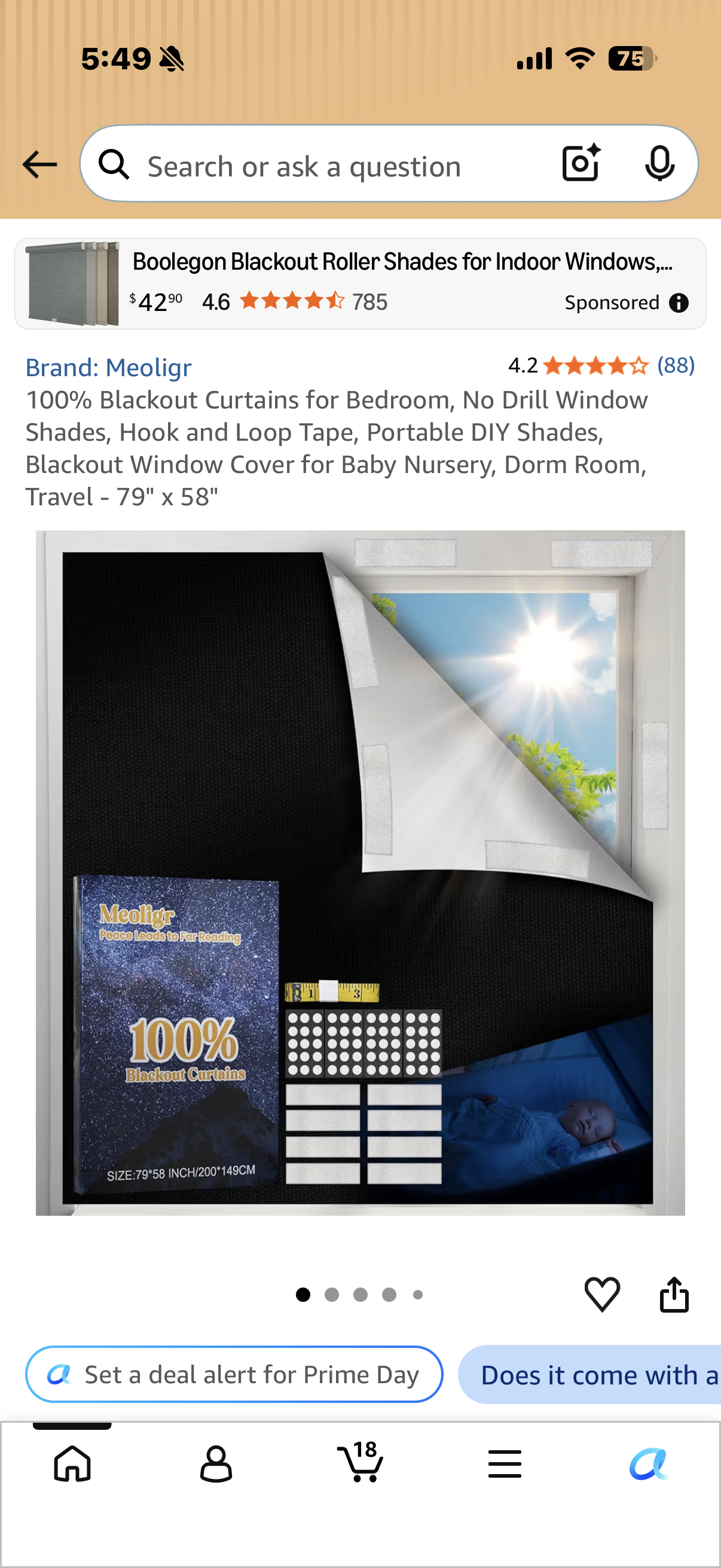100% Blackout Curtains for Bedroom, No Drill Window Shades, Hook and Loop Tape, Portable DIY Shades, Blackout Window Cover for Baby Nursery, Dorm Room, Travel - 79" x 58