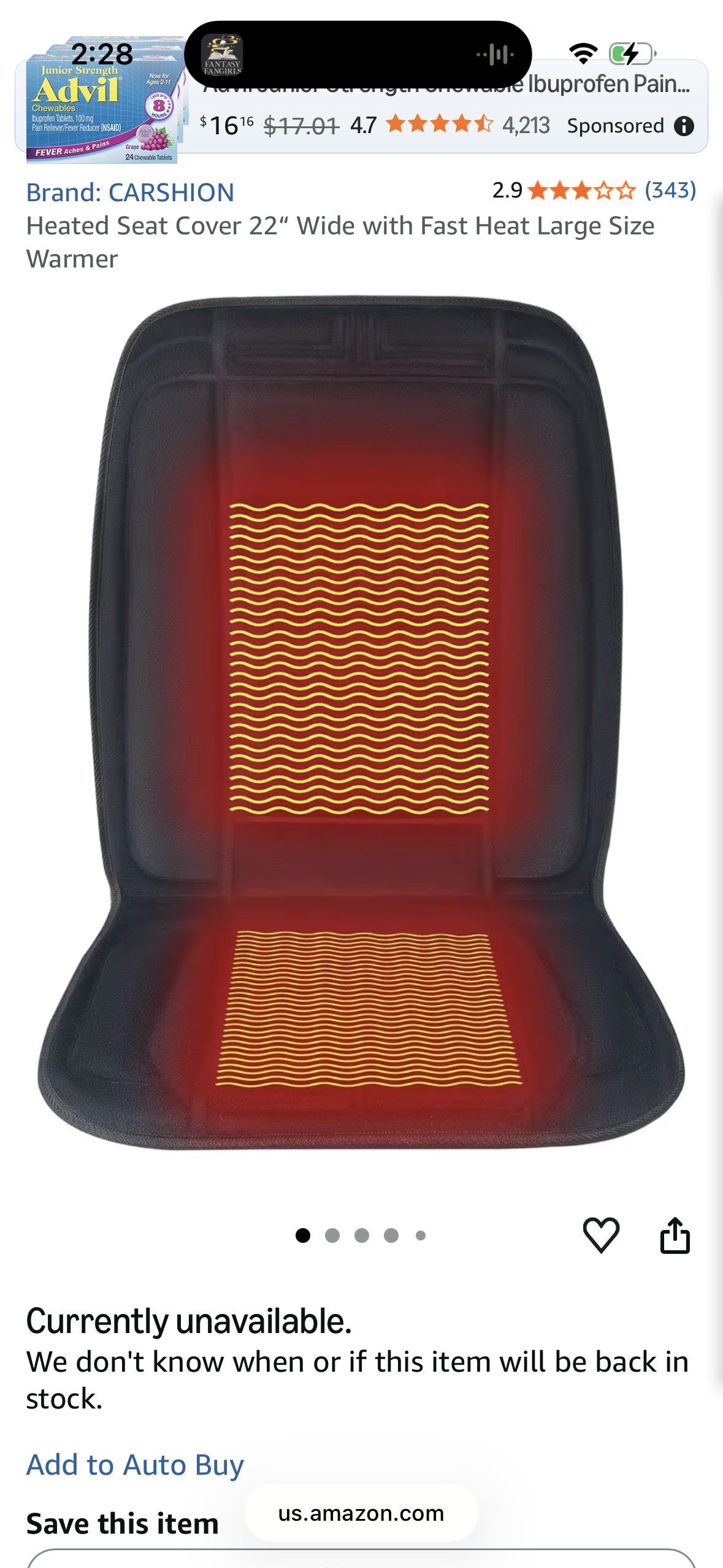 CARSHION Heated Seat Cover 22“ Wide with Fast Heat Large Size Warmer