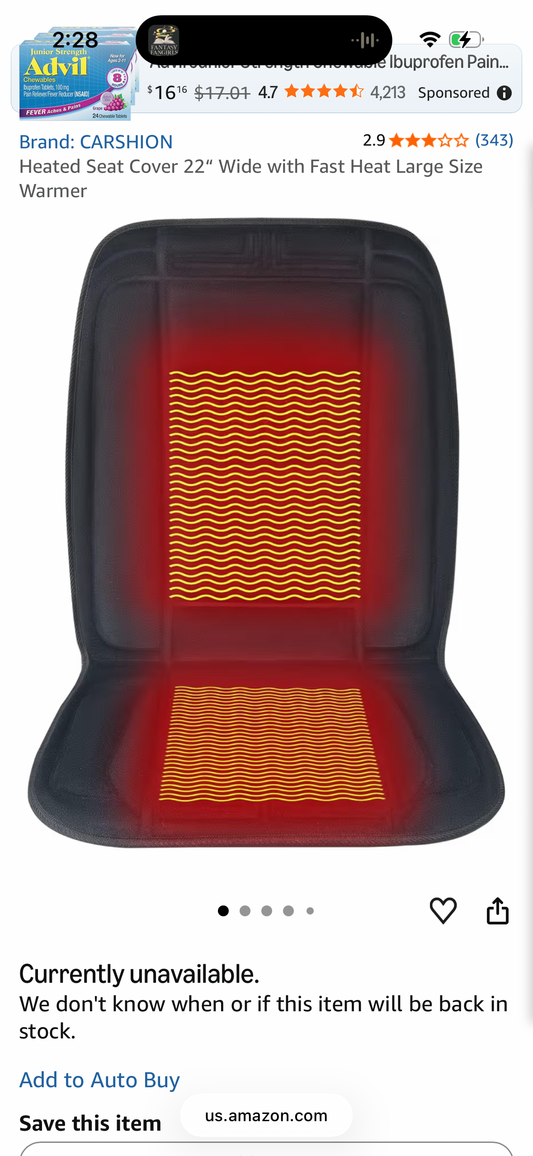 CARSHION Heated Seat Cover 22“ Wide with Fast Heat Large Size Warmer
