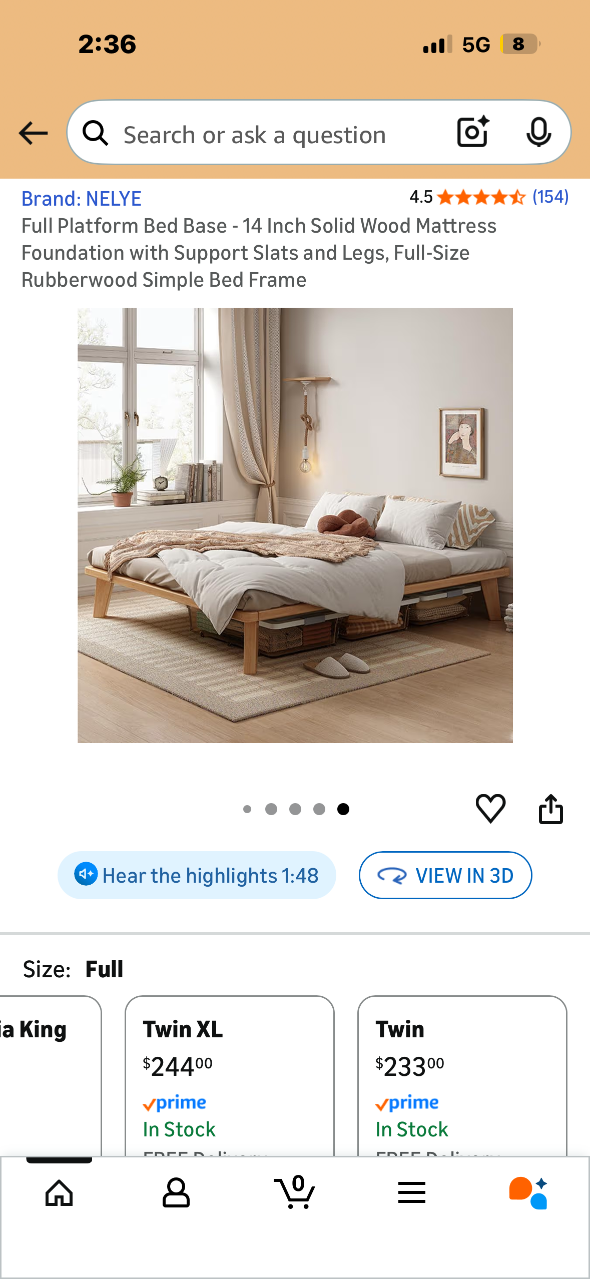 Full Platform Bed Base - 14” Solid Wood Mattress Foundation with Support Slats and Legs, Full-Size Rubberwood Simple Bed Frame (B1194)