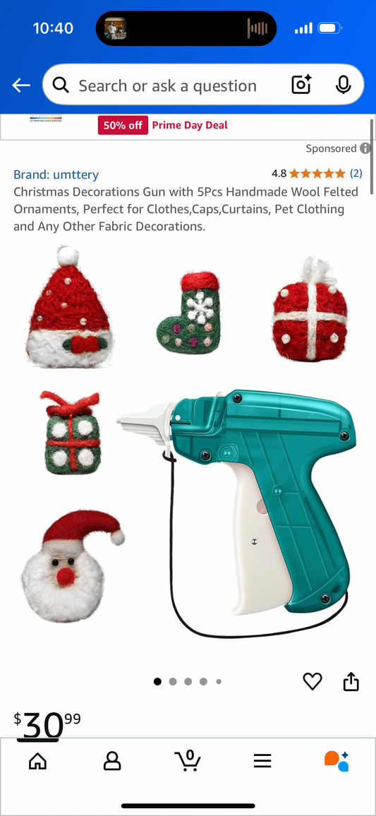 Christmas Decorations Gun with 5Pcs Handmade Wool Felted Ornaments, Perfect for Clothes,Caps,Curtains, Pet Clothing and Any Other Fabric Decorations.