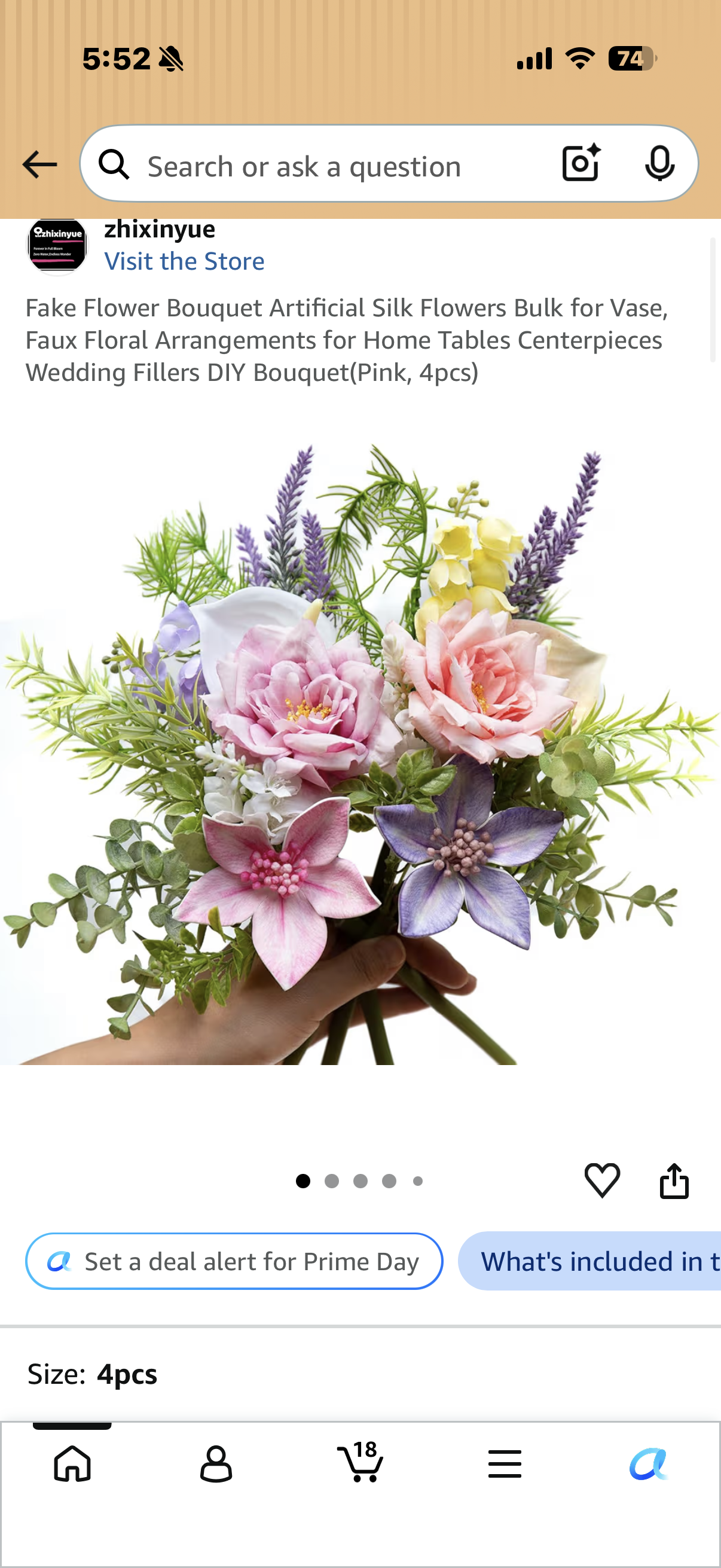 Fake Flower Bouquet Artificial Silk Flowers Bulk for Vase, Faux Floral Arrangements for Home Tables Centerpieces Wedding Fillers DIY Bouquet(Pink, 4pcs