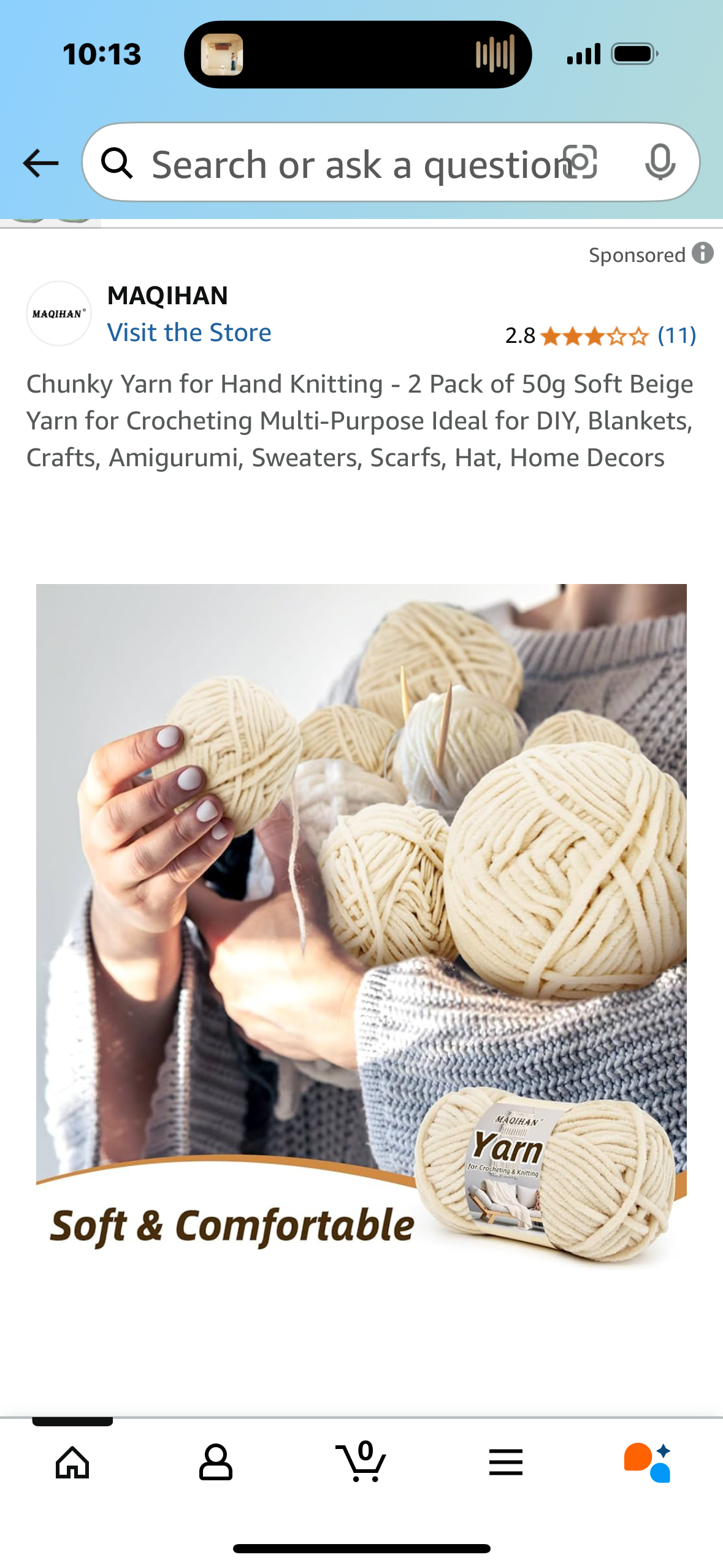Chunky Yarn for Hand Knitting - 2 Pack of 50g Soft Beige Yarn for Crocheting Multi-Purpose Ideal for DIY, Blankets, Crafts, Amigurumi, Sweaters, Scarfs, Hat, Home Decors