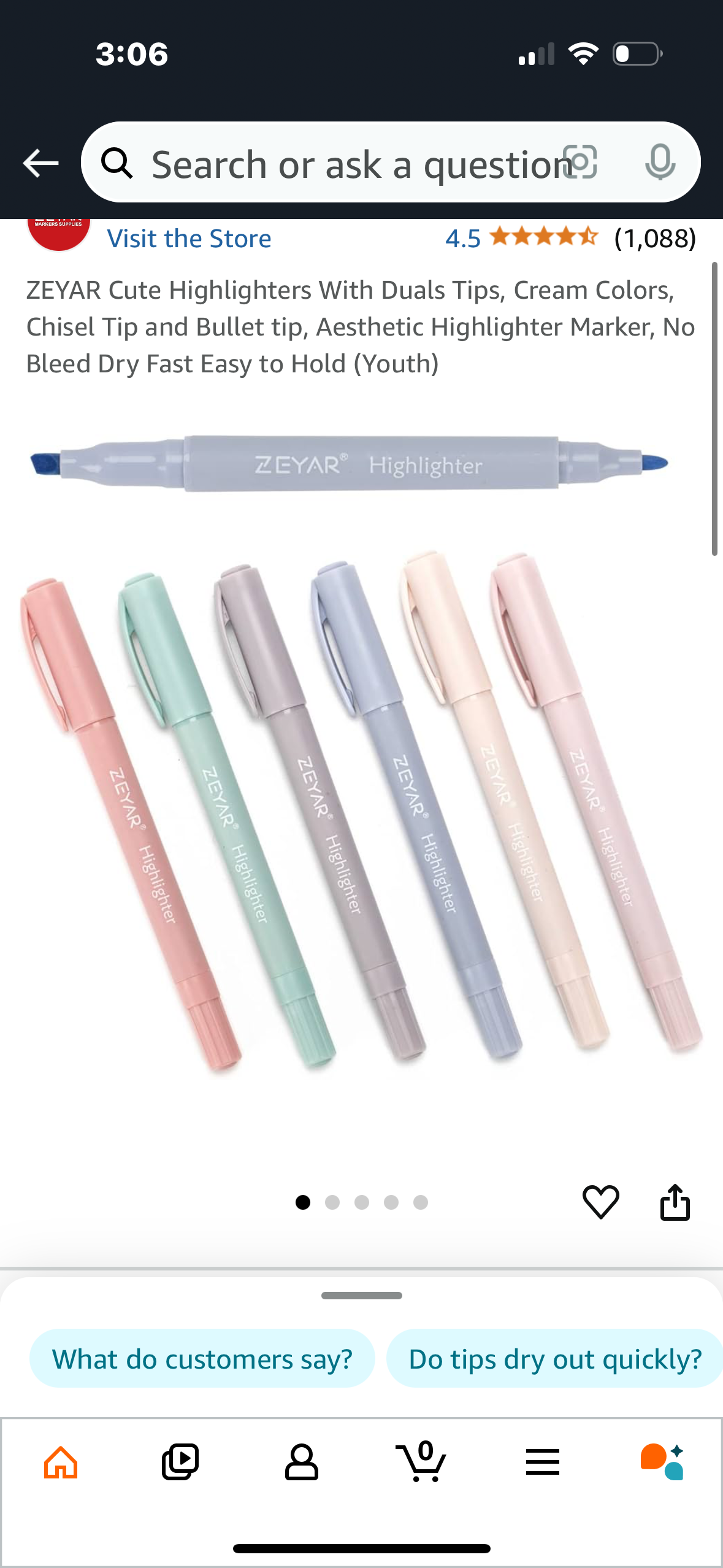 ZEYAR Cute Highlighters With Duals Tips, Cream Colors, Chisel Tip and Bullet tip, Aesthetic Highlighter Marker, No Bleed Dry Fast Easy to Hold