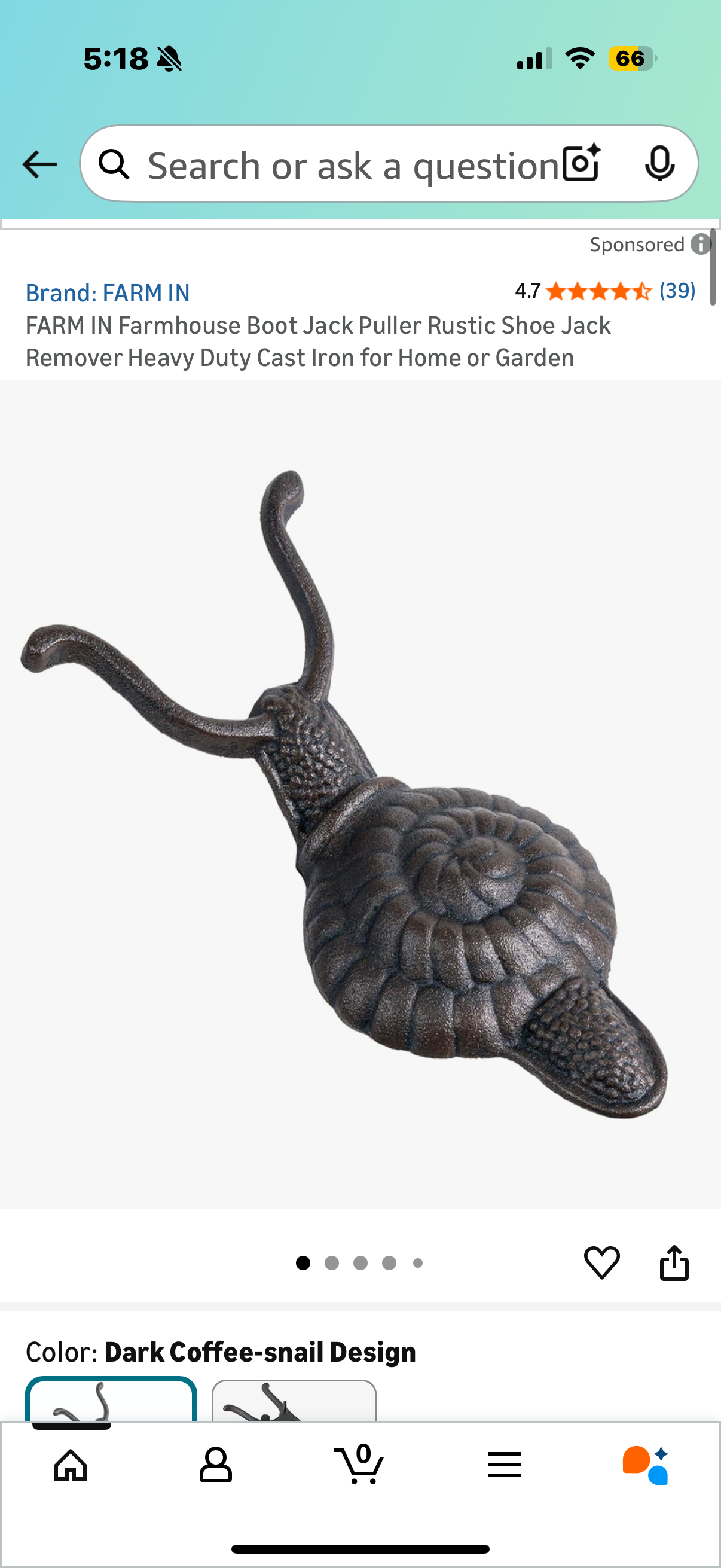 Snail Cast Iron Decoration - also can be used as Farmhouse Boot Jack Puller Rustic Shoe Jack Remover Heavy Duty Cast Iron for Home or Garden