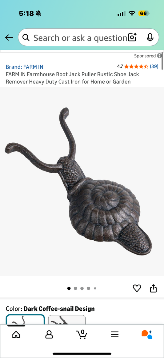 Snail Cast Iron Decoration - also can be used as Farmhouse Boot Jack Puller Rustic Shoe Jack Remover Heavy Duty Cast Iron for Home or Garden