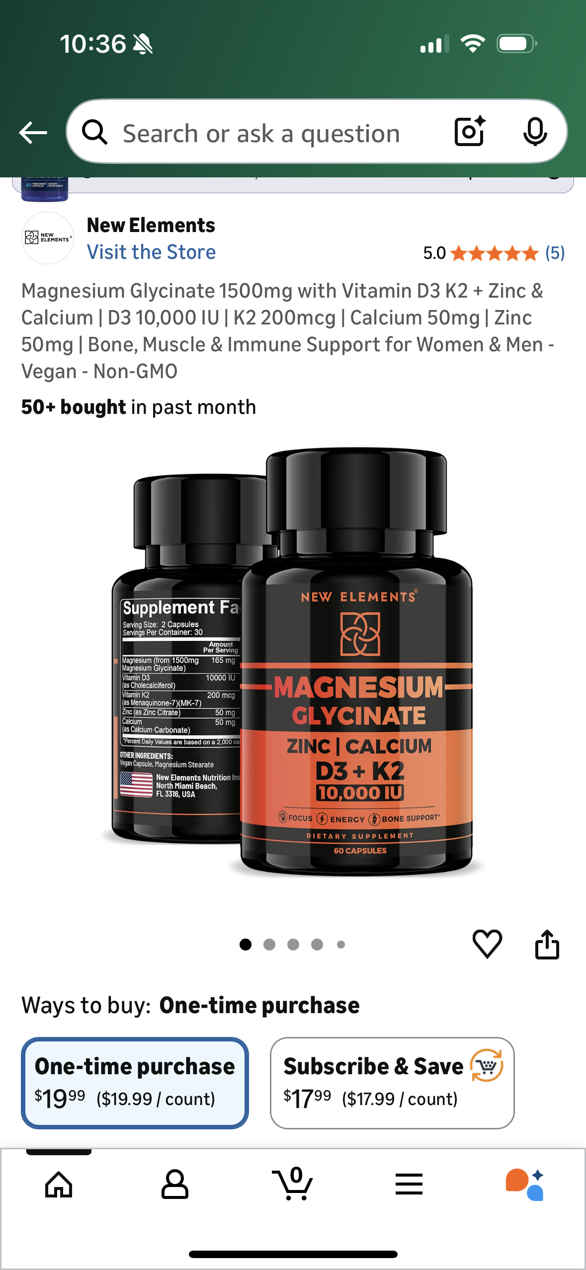 ‼️2 for $5‼️ Magnesium Glycinate 1500mg with Vitamin D3 K2 + Zinc & Calcium | D3 10,000 IU | K2 200mcg | Calcium 50mg | Zinc 50mg | Bone, Muscle & Immune Support for Women & Men - Vegan - Non-GMO
