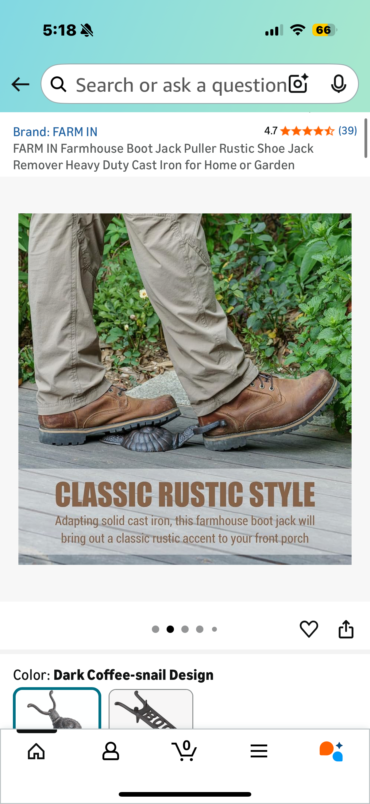 Snail Cast Iron Decoration - also can be used as Farmhouse Boot Jack Puller Rustic Shoe Jack Remover Heavy Duty Cast Iron for Home or Garden