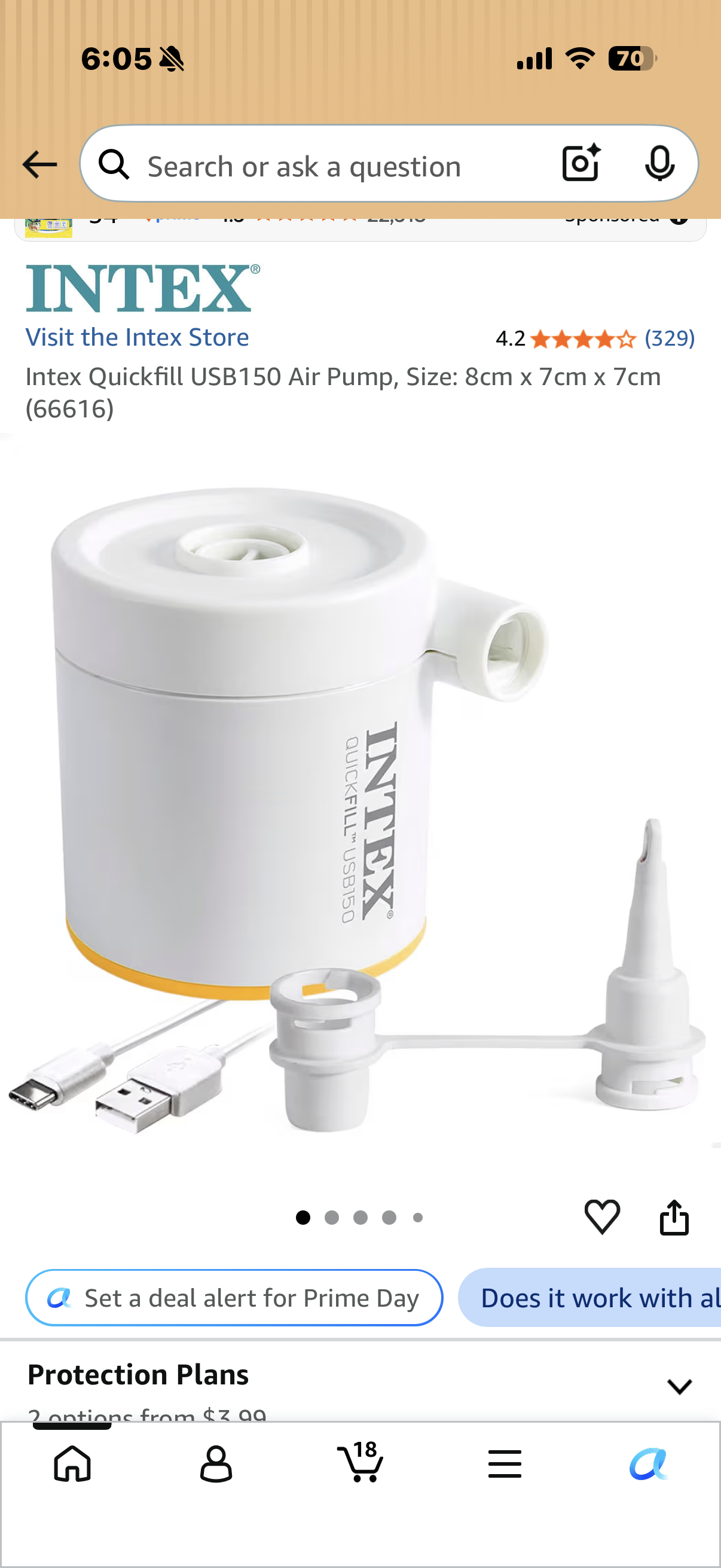 Portable Intex Quickfill USB150 Air Pump, Size: 8cm x 7cm x 7cm