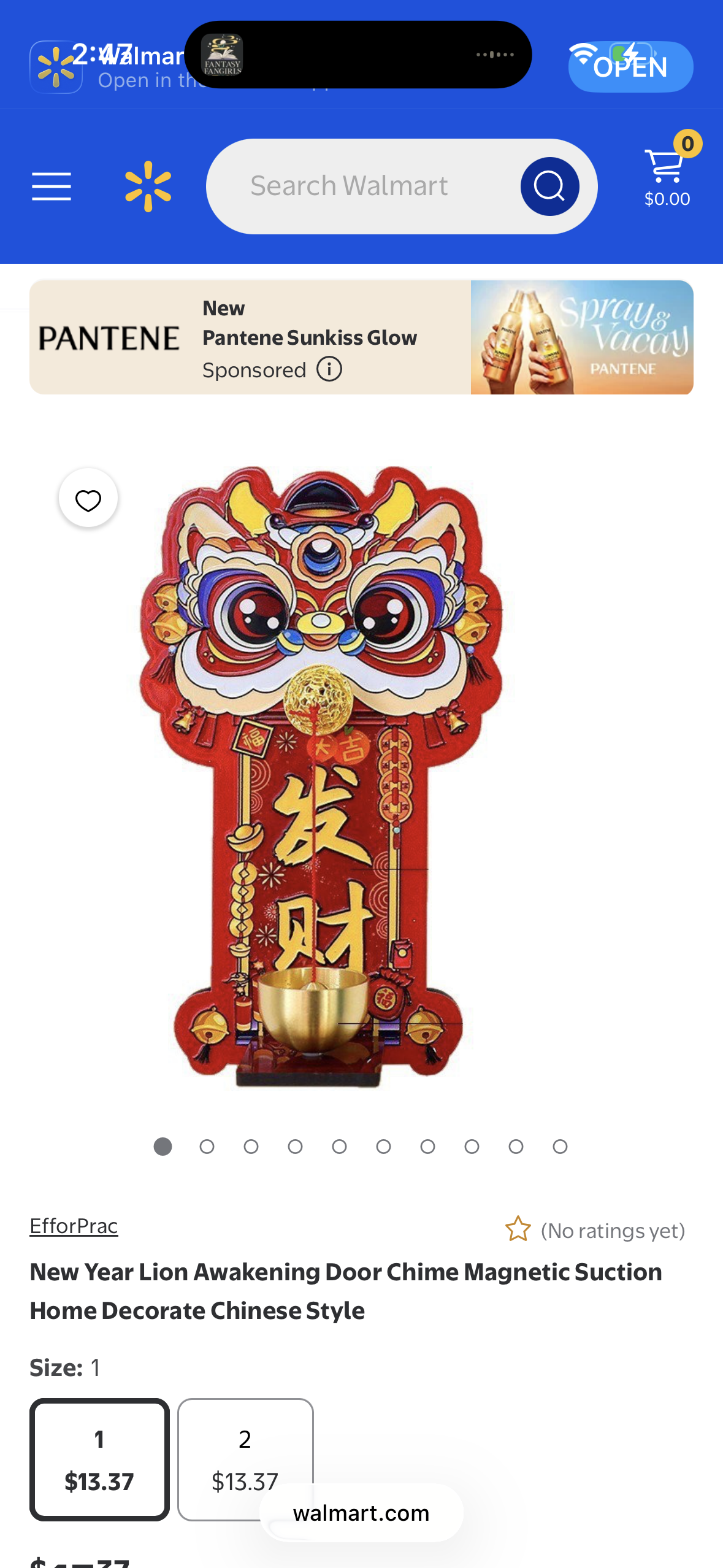 New Year Lion Awakening Door Chime Magnetic Suction Home Decorate Chinese Style, 1 Pack