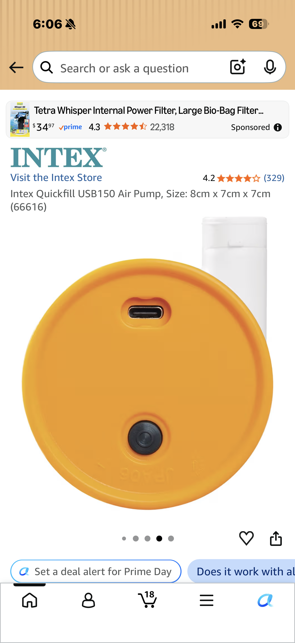 Portable Intex Quickfill USB150 Air Pump, Size: 8cm x 7cm x 7cm
