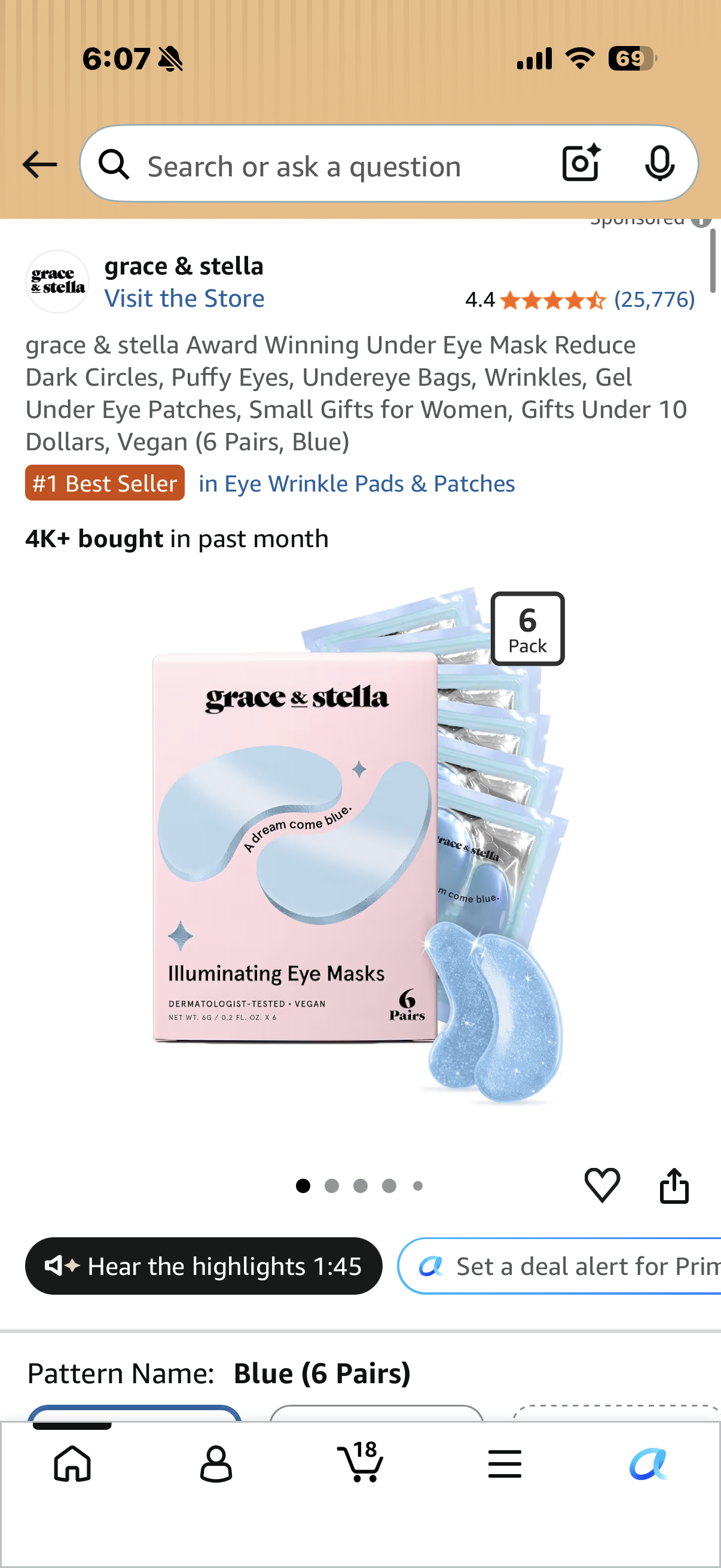 grace & stella Award Winning Under Eye Mask Reduce Dark Circles, Puffy Eyes, Undereye Bags, Wrinkles, Gel Under Eye Patches, Small Gifts for Women, Gifts Under 10 Dollars, Vegan (6 Pairs, Blue
