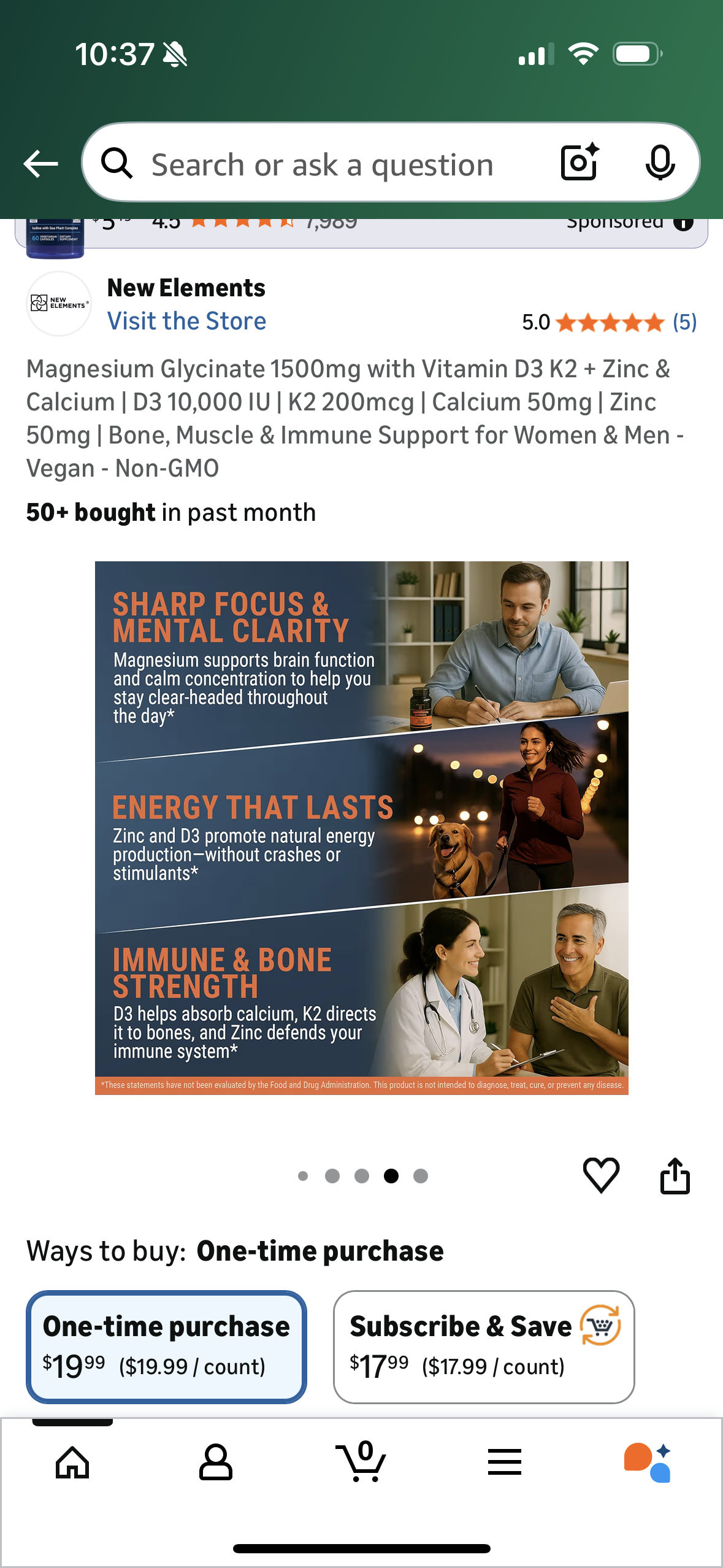 ‼️2 for $5‼️ Magnesium Glycinate 1500mg with Vitamin D3 K2 + Zinc & Calcium | D3 10,000 IU | K2 200mcg | Calcium 50mg | Zinc 50mg | Bone, Muscle & Immune Support for Women & Men - Vegan - Non-GMO