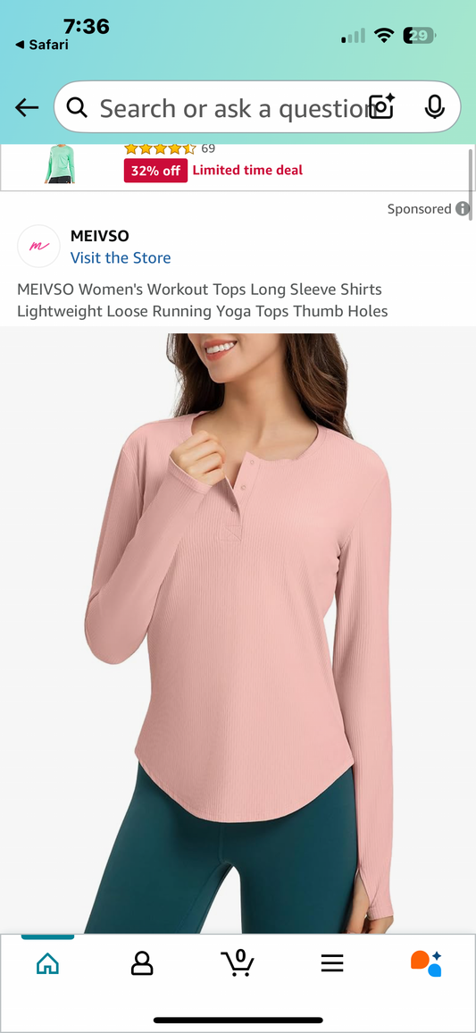 MEIVSO Women's Workout Tops Long Sleeve Shirts Lightweight Loose Running Yoga Tops Thumb Holes (Size X-Small)