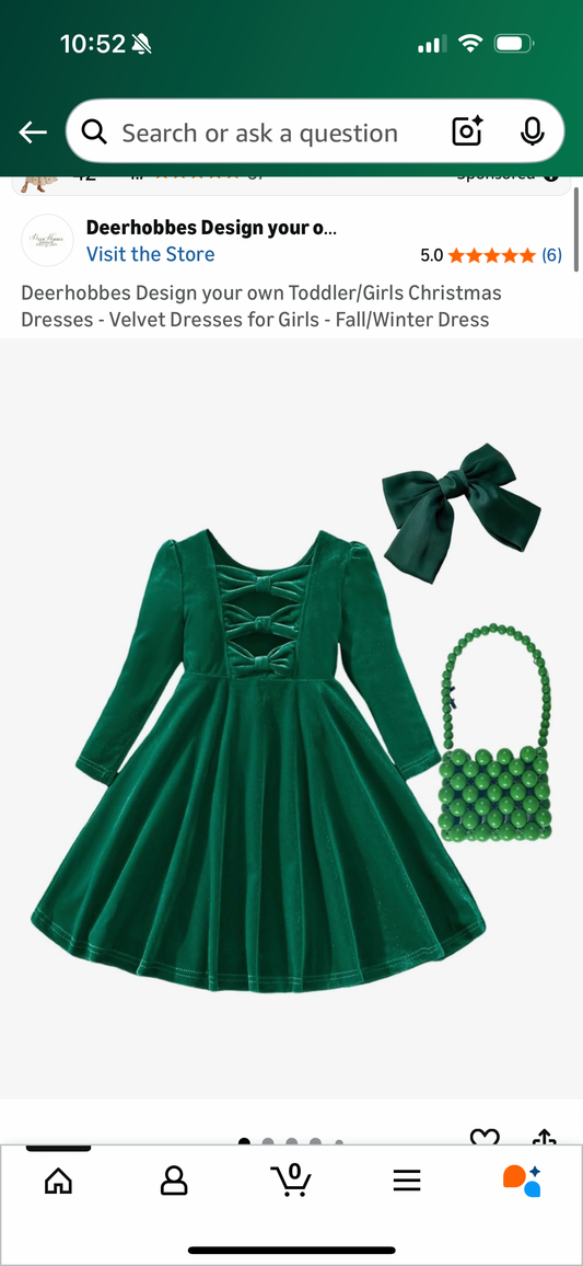 Toddler Velvet Christmas Dress with Purse and Hair Bow (Size 3T)
