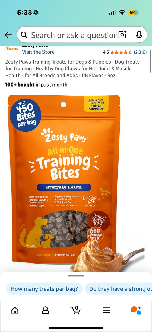 Zesty Paws Training Treats for Dogs & Puppies - Dog Treats for Training - Healthy Dog Chews for Hip, Joint & Muscle Health - for All Breeds and Ages - PB Flavor - 8oz ex