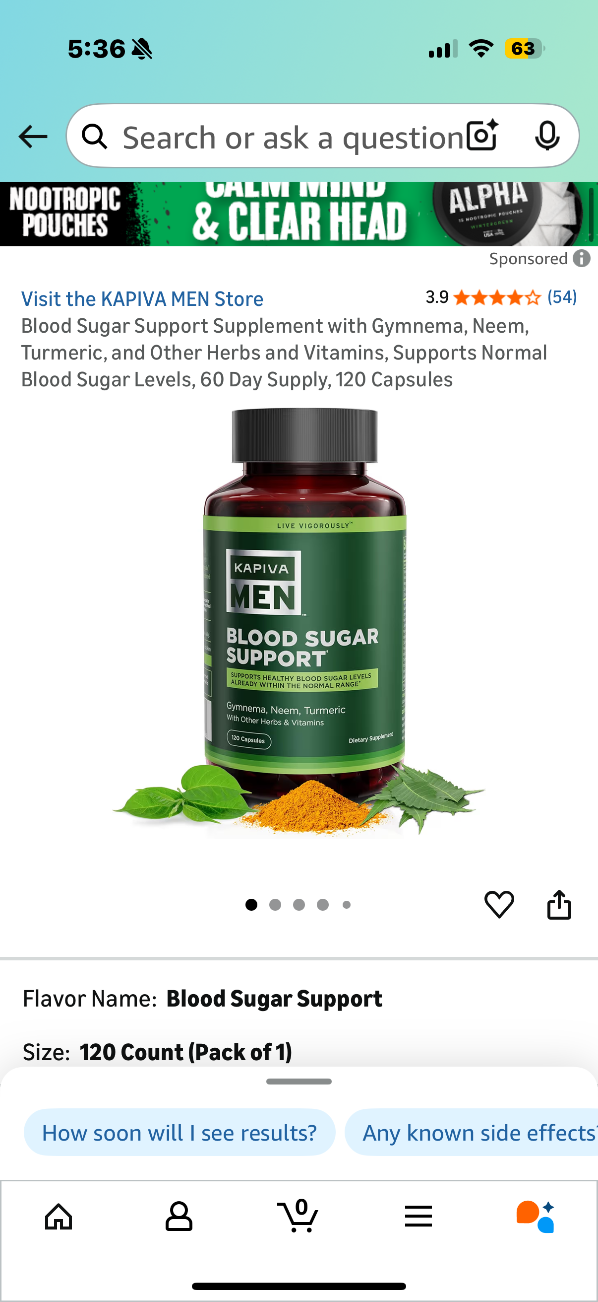 Blood Sugar Support Supplement with Gymnema, Neem, Turmeric, and Other Herbs and Vitamins, Supports Normal Blood Sugar Levels, 60 capsules