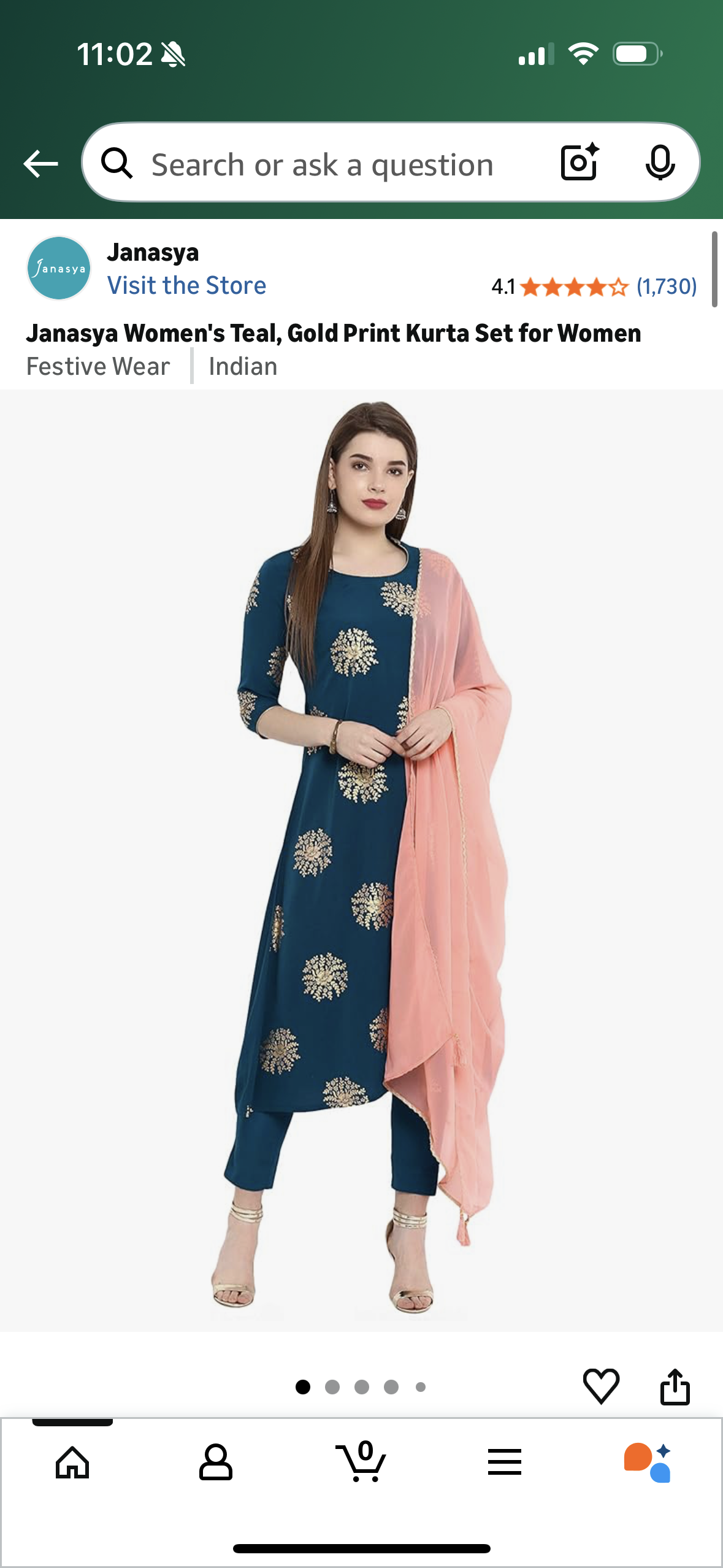 Janasya Women's Teal, Gold Print Kurta Set for Women