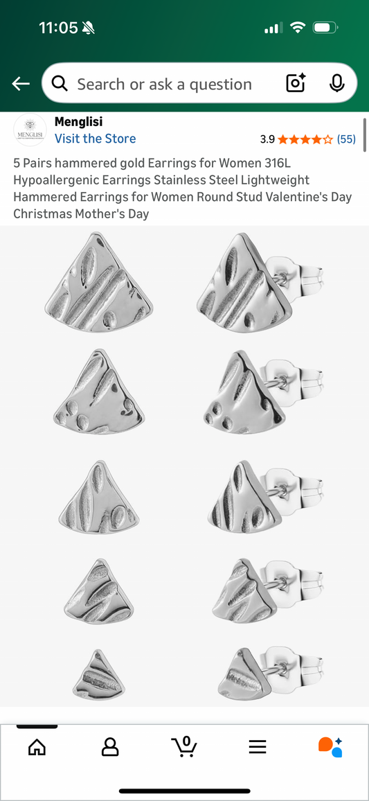 5 Pairs hammered gold Earrings for Women 316L Hypoallergenic Earrings Stainless Steel Lightweight Hammered Earrings