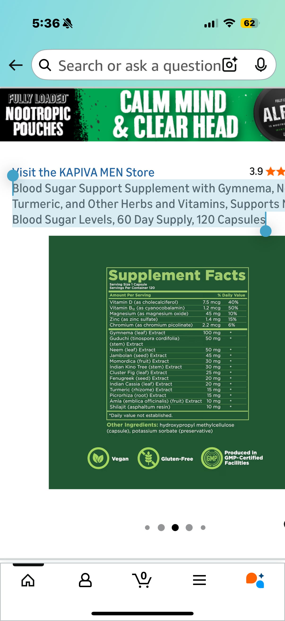 Blood Sugar Support Supplement with Gymnema, Neem, Turmeric, and Other Herbs and Vitamins, Supports Normal Blood Sugar Levels, 60 capsules