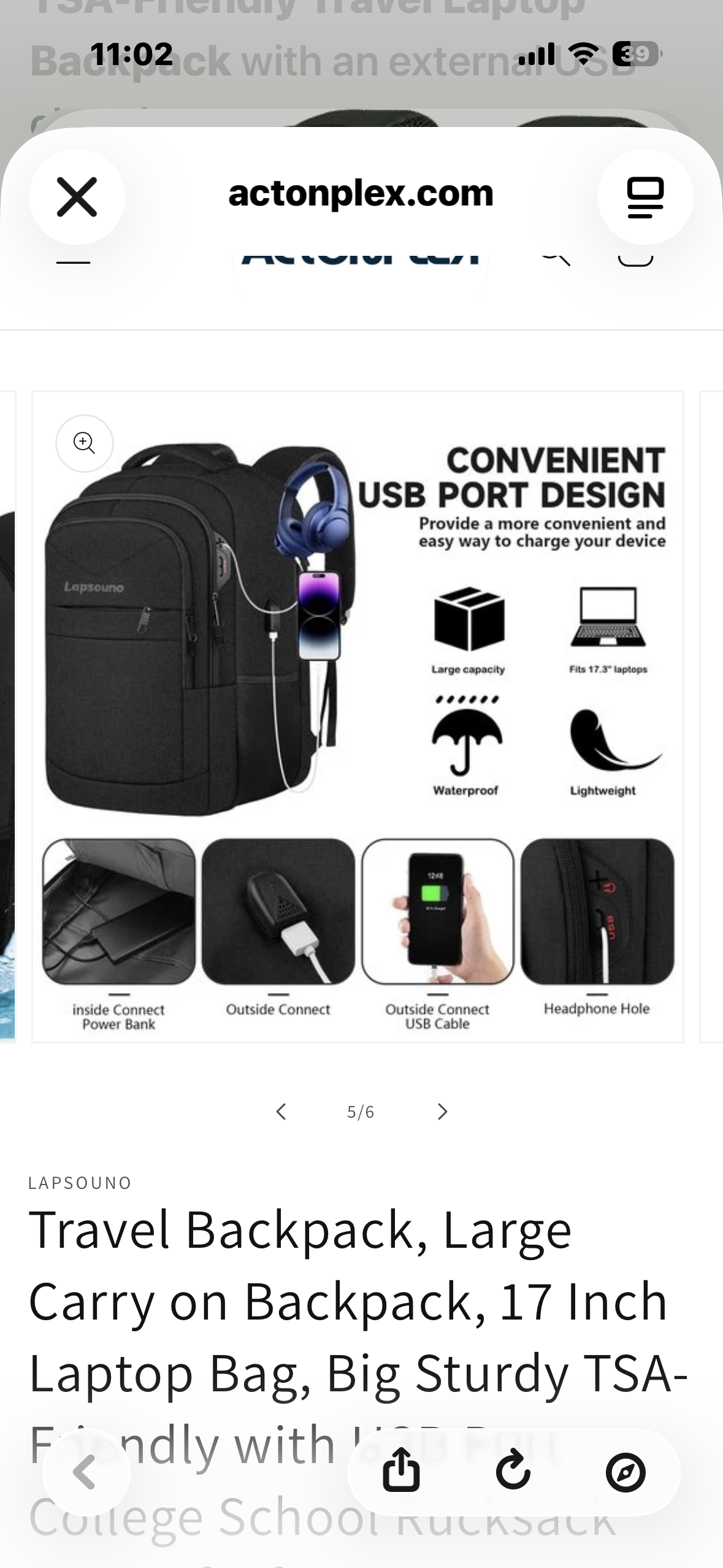 Large Carry on Backpack, 17 Inch Laptop Bag, Big Sturdy TSA-Friendly with USB Port, Travel, College, School, Black