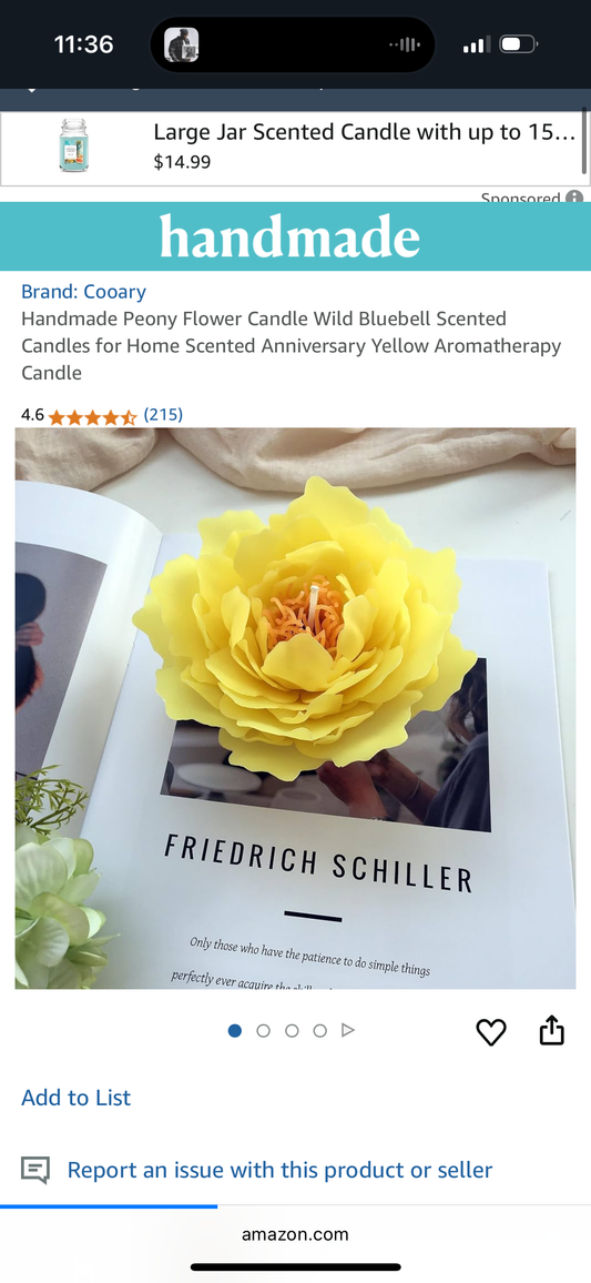 Handmade Peony Flower Candle Wild Bluebell Scented Candles for Home Scented Anniversary Yellow Aromatherapy Candle