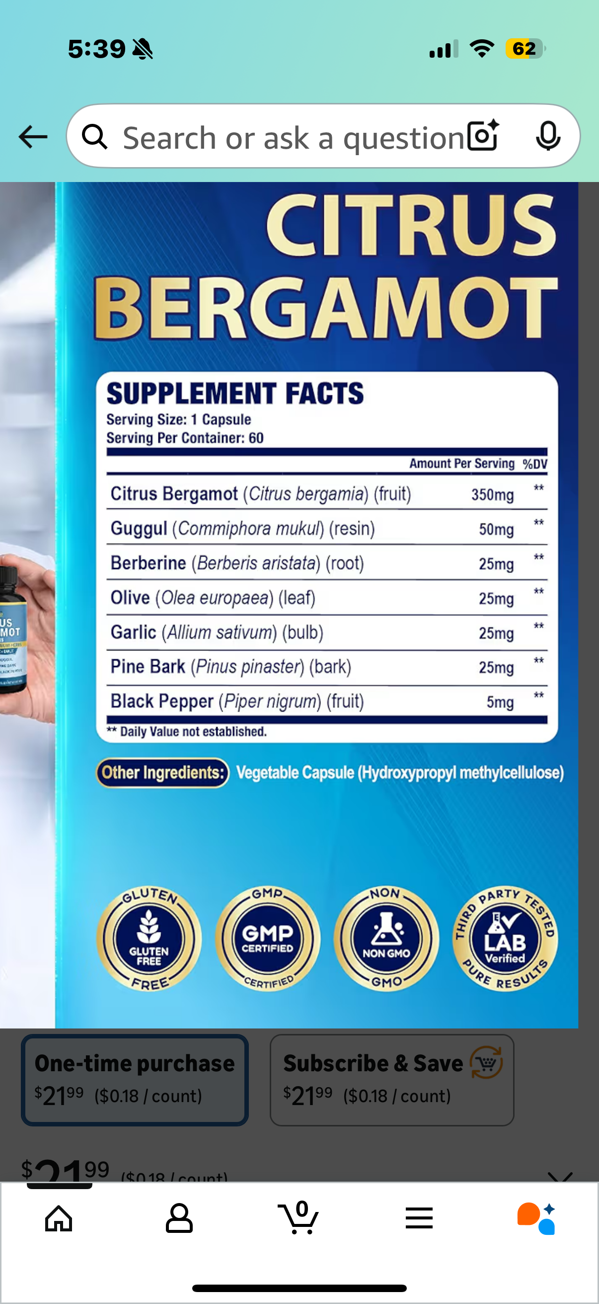 Cadane 2 Packs Citrus Bergamot Extract Capsules with Berberine, Olive, Guggul, Garlic, Pine Bark, Black Pepper | 4 Months Supply