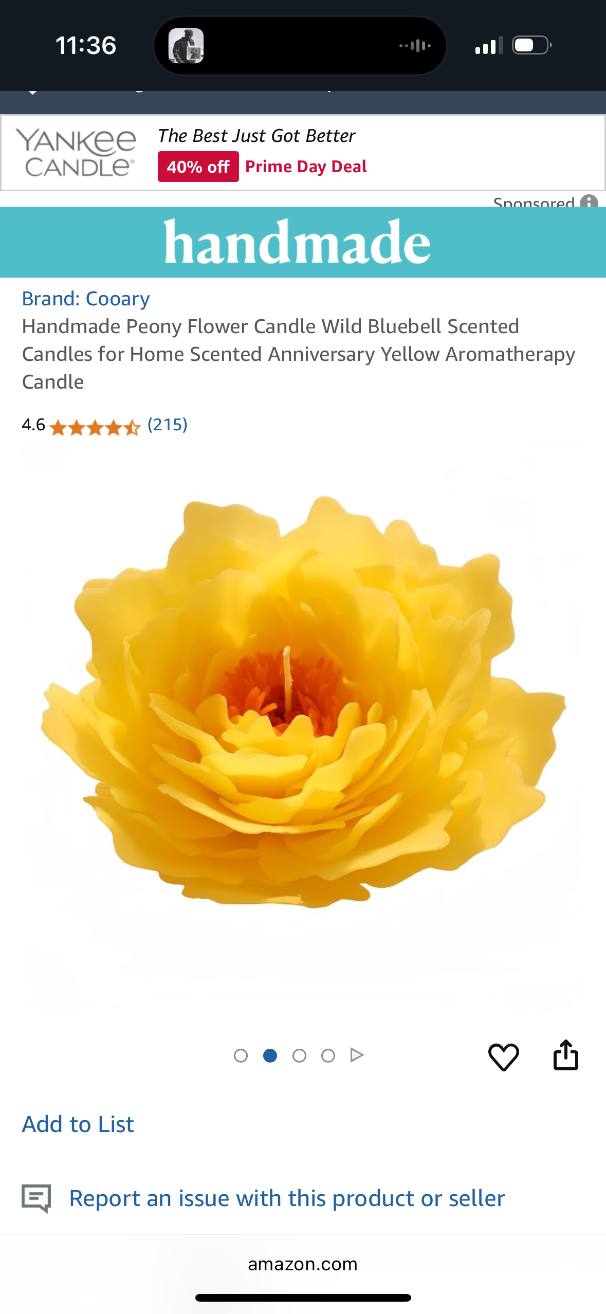 Handmade Peony Flower Candle Wild Bluebell Scented Candles for Home Scented Anniversary Yellow Aromatherapy Candle