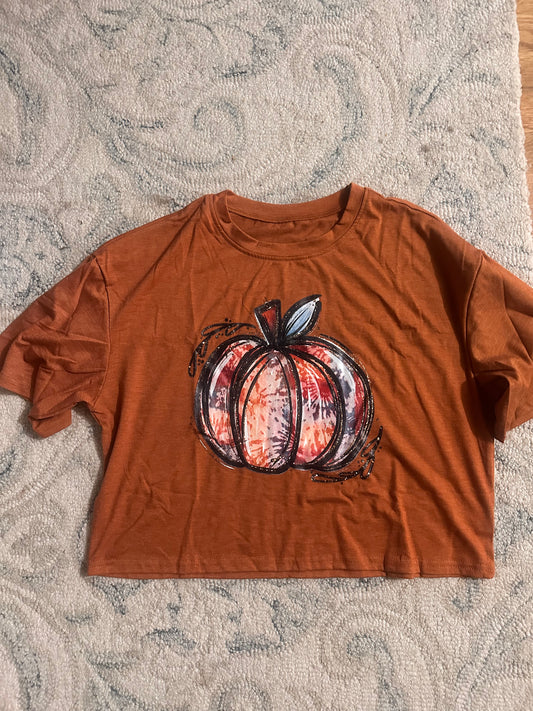 Womens Halloween Pumpkin Cropped Shirts Funny Leopard Pumpkin Fall Graphic Tees (Sizes Small - XL Available)