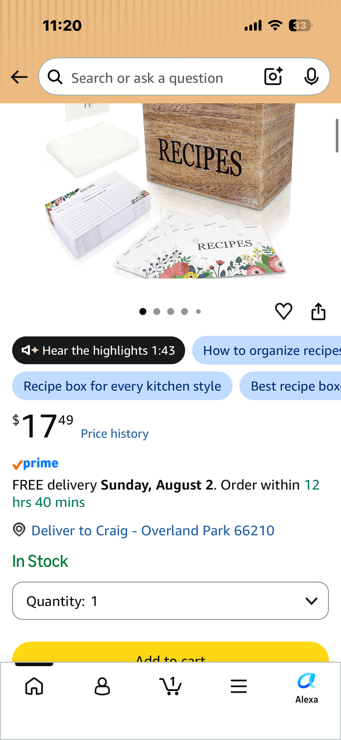 Rustic Wood Recipe Box Organizer Set to Write in Your Own Recipes, Cute Box for Housewarming, Home Decor, Gifting