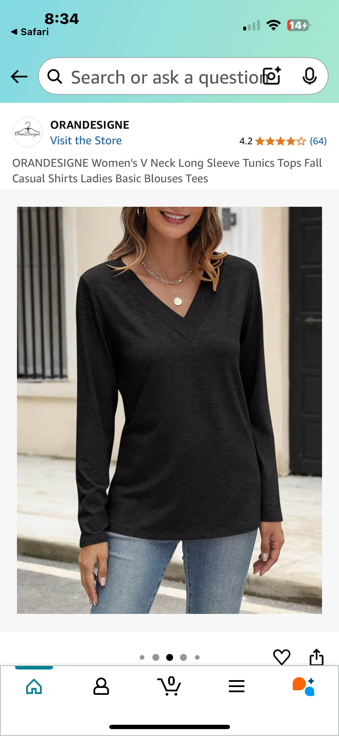 ORANDESIGNE Women's V Neck Long Sleeve Tunics Tops Fall Casual Shirts Ladies Basic Blouses Tees (Size Large)