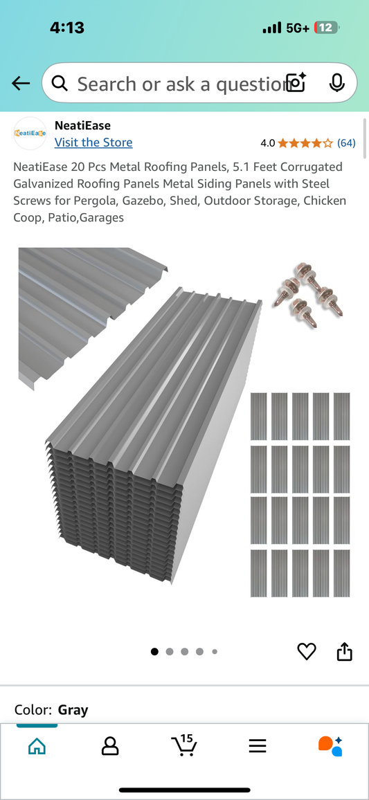 New - Corrugated Galvanized Panels with Steel Screws for Pergola, Gazebo, Shed, Outdoor Storage, Chicken Coop, Patio, Garages, 20 pieces (G736)