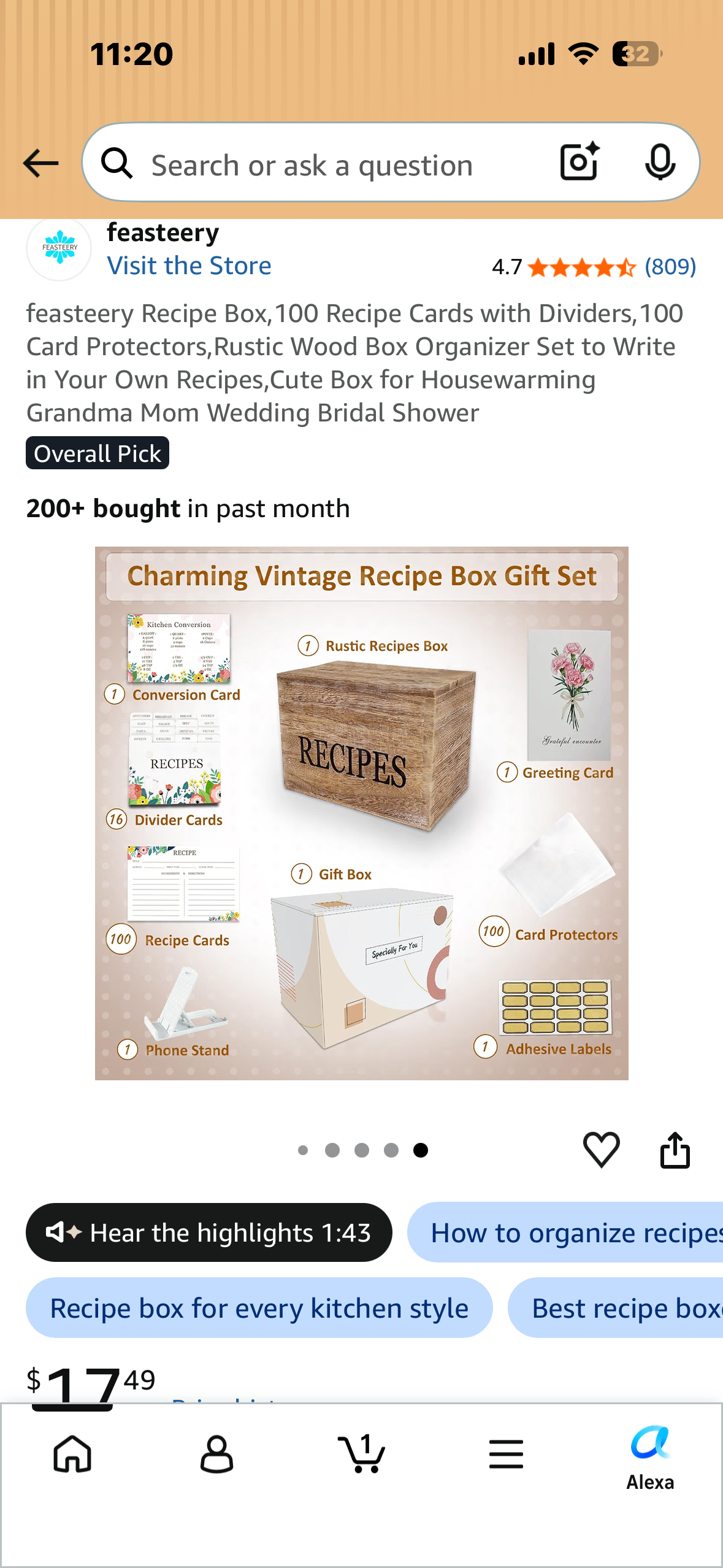Rustic Wood Recipe Box Organizer Set to Write in Your Own Recipes, Cute Box for Housewarming, Home Decor, Gifting