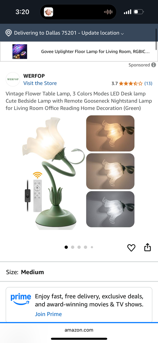 Vintage Flower Table Lamp,‎ 3 Colors Modes LED Desk lamp Cute Bedside Lamp with Remote Gooseneck Nightstand Lamp for Living Room Office Reading Home Decoration (Green)