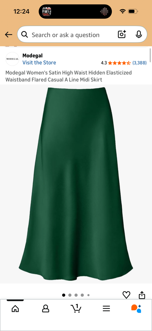 Modegal Women's Satin High Waist Hidden Elasticized Waistband Flared Casual A Line Midi Skirt (Size Small)
