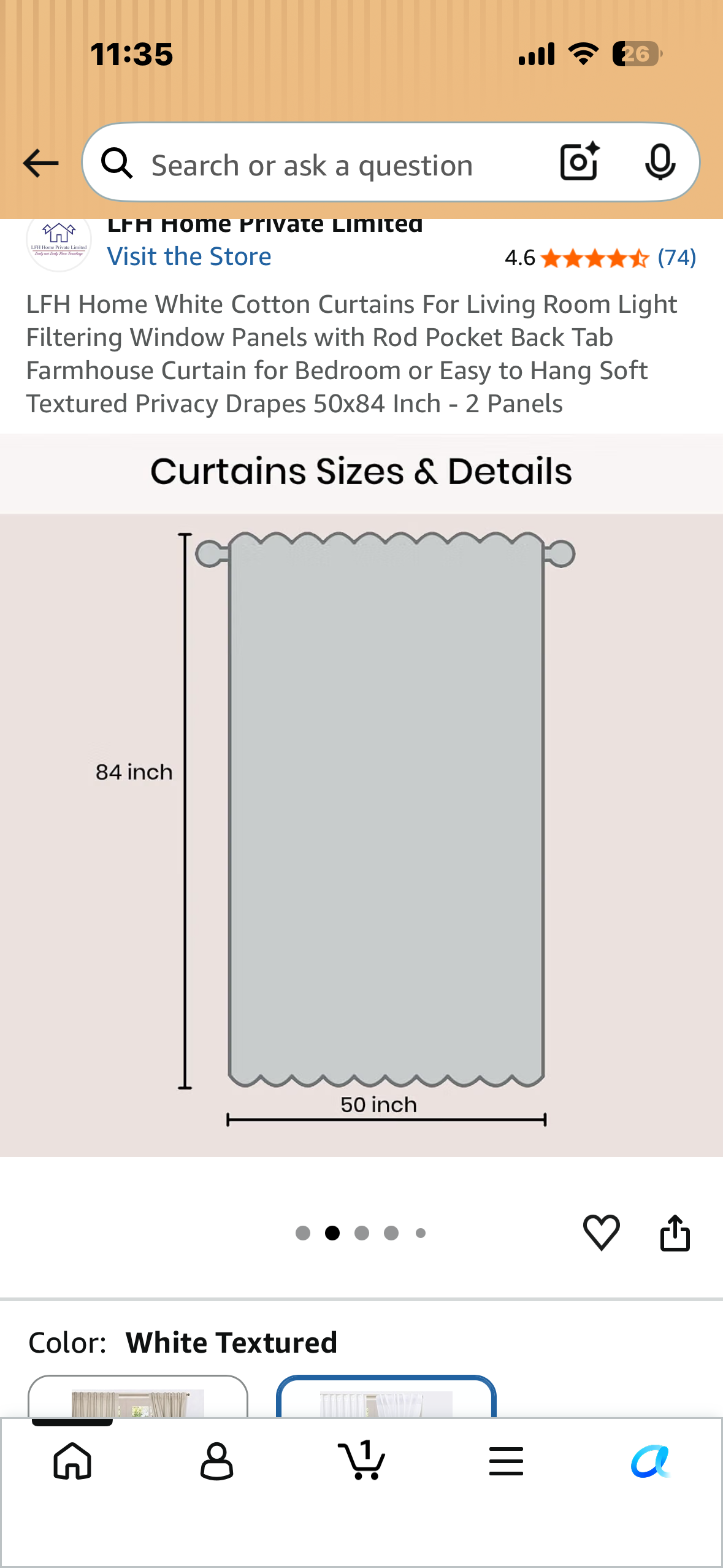 LFH Home White Cotton Curtains For Living Room, Light Filtering Slub Duck Weave Window Panels, Easy to Hang, Soft Textured Privacy Drapes, 50x84 Inch - 2 Panels