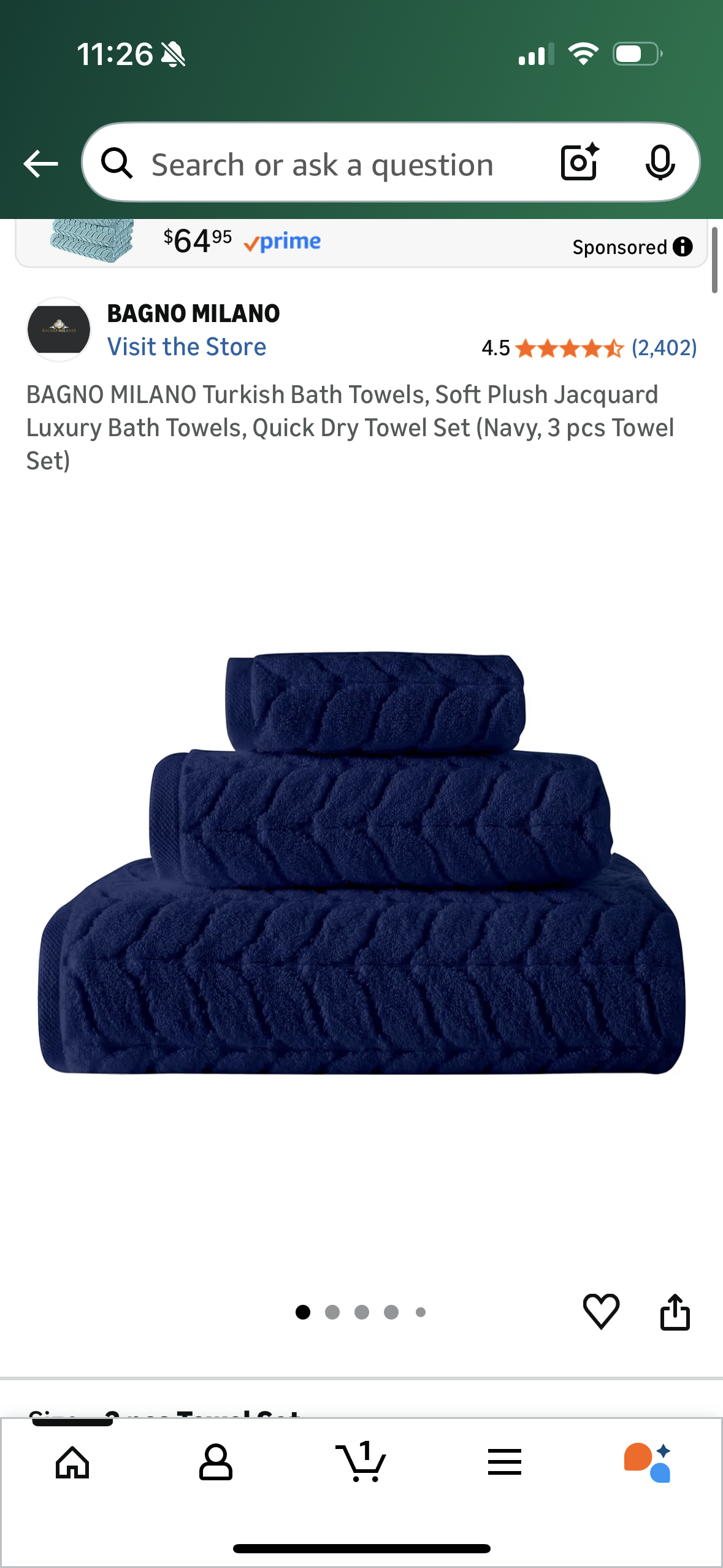 BAGNO MILANO Turkish Bath Towels, Soft Plush Jacquard Luxury Bath Towels, Quick Dry Towel Set (Navy, 3 pcs Towel Set)