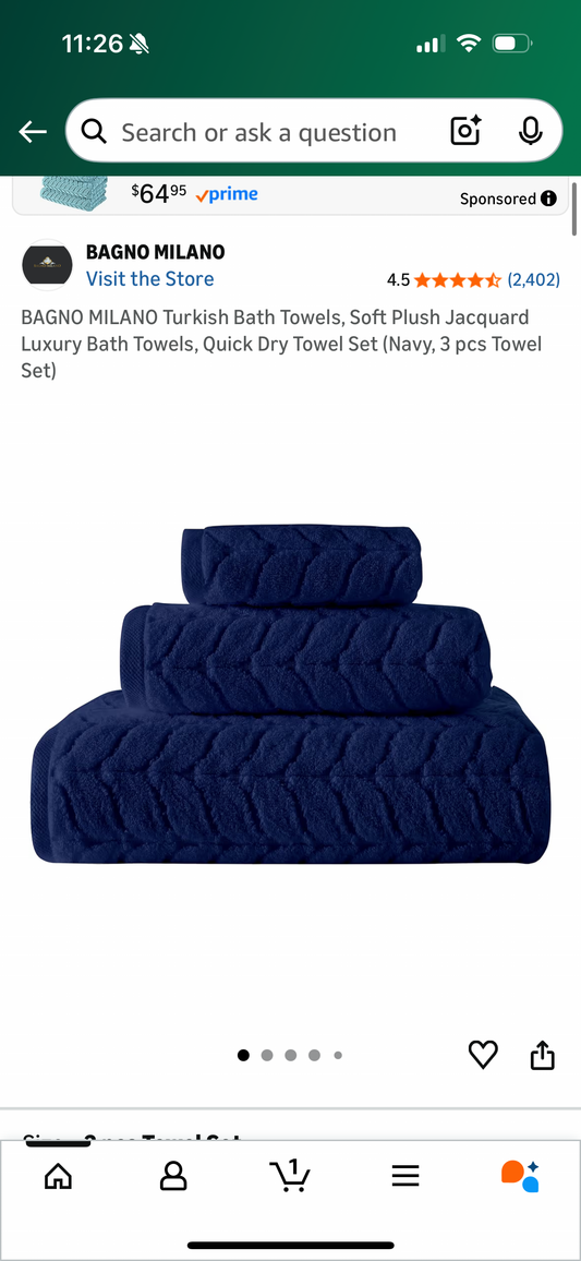 BAGNO MILANO Turkish Bath Towels, Soft Plush Jacquard Luxury Bath Towels, Quick Dry Towel Set (Navy, 3 pcs Towel Set)