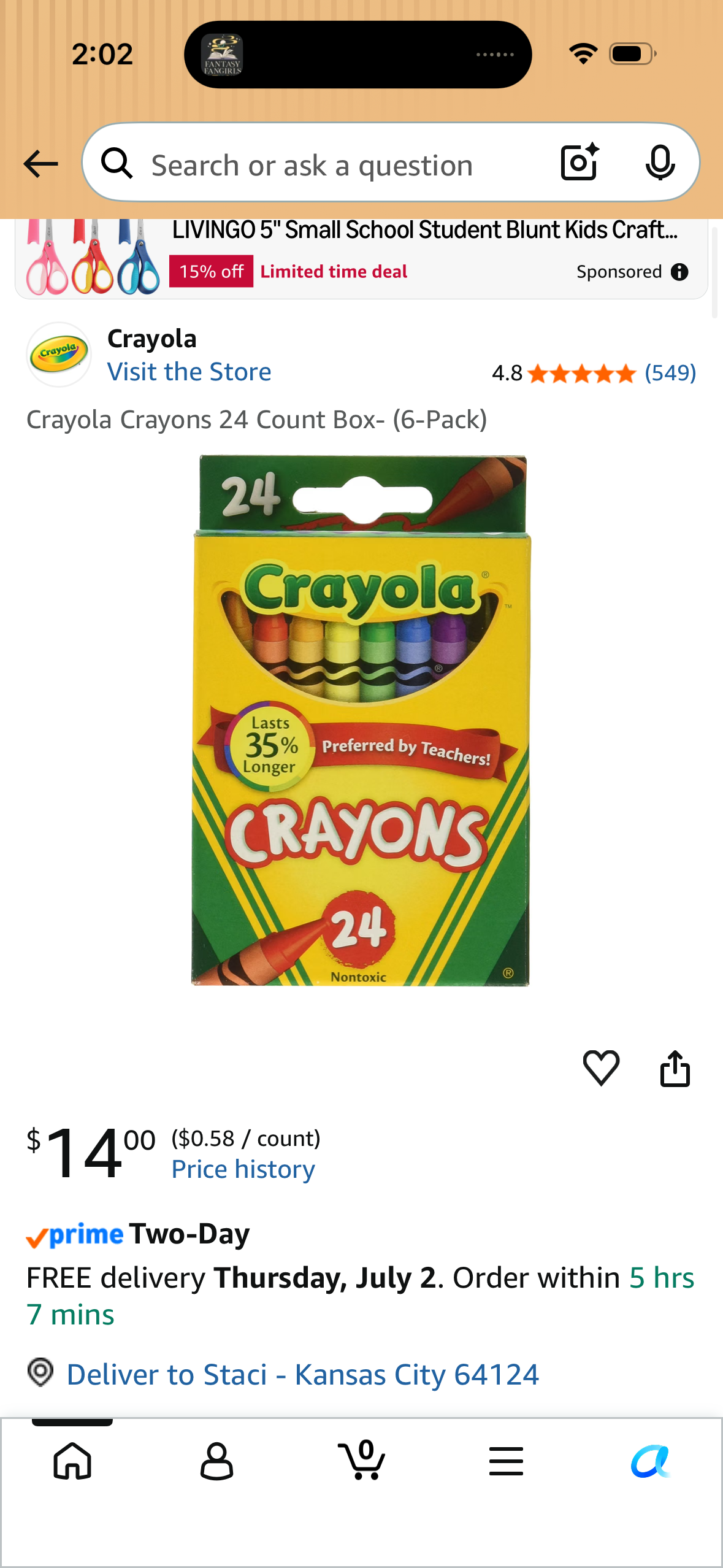 Crayola Crayons 24 Count Box- (6-Pack)