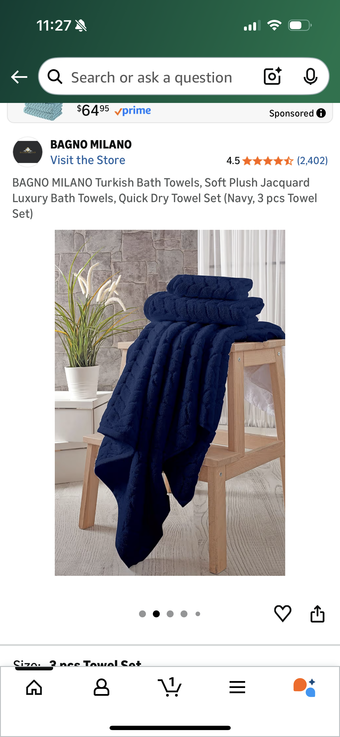 BAGNO MILANO Turkish Bath Towels, Soft Plush Jacquard Luxury Bath Towels, Quick Dry Towel Set (Navy, 3 pcs Towel Set)
