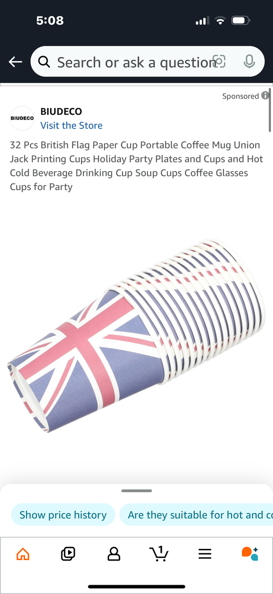 32 Pcs British Flag Paper Cup Portable Coffee Mug Union Jack Printing Cups Holiday Party Plates and Cups and Hot Cold Beverage Drinking Cup Soup Cups Coffee Glasses Cups for Party