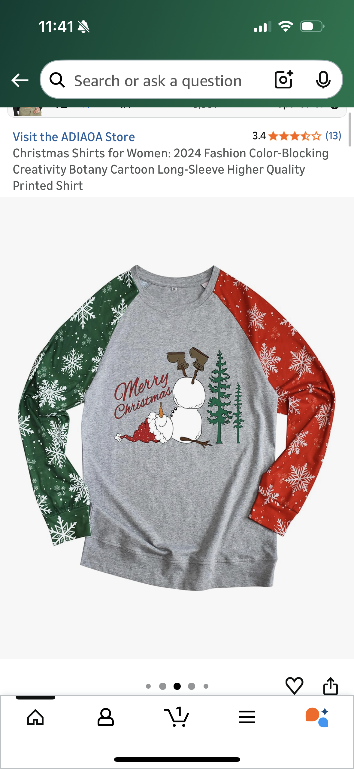 Christmas Shirts for Women, Color-Blocking, Cartoon Long-Sleeve (Size Medium)