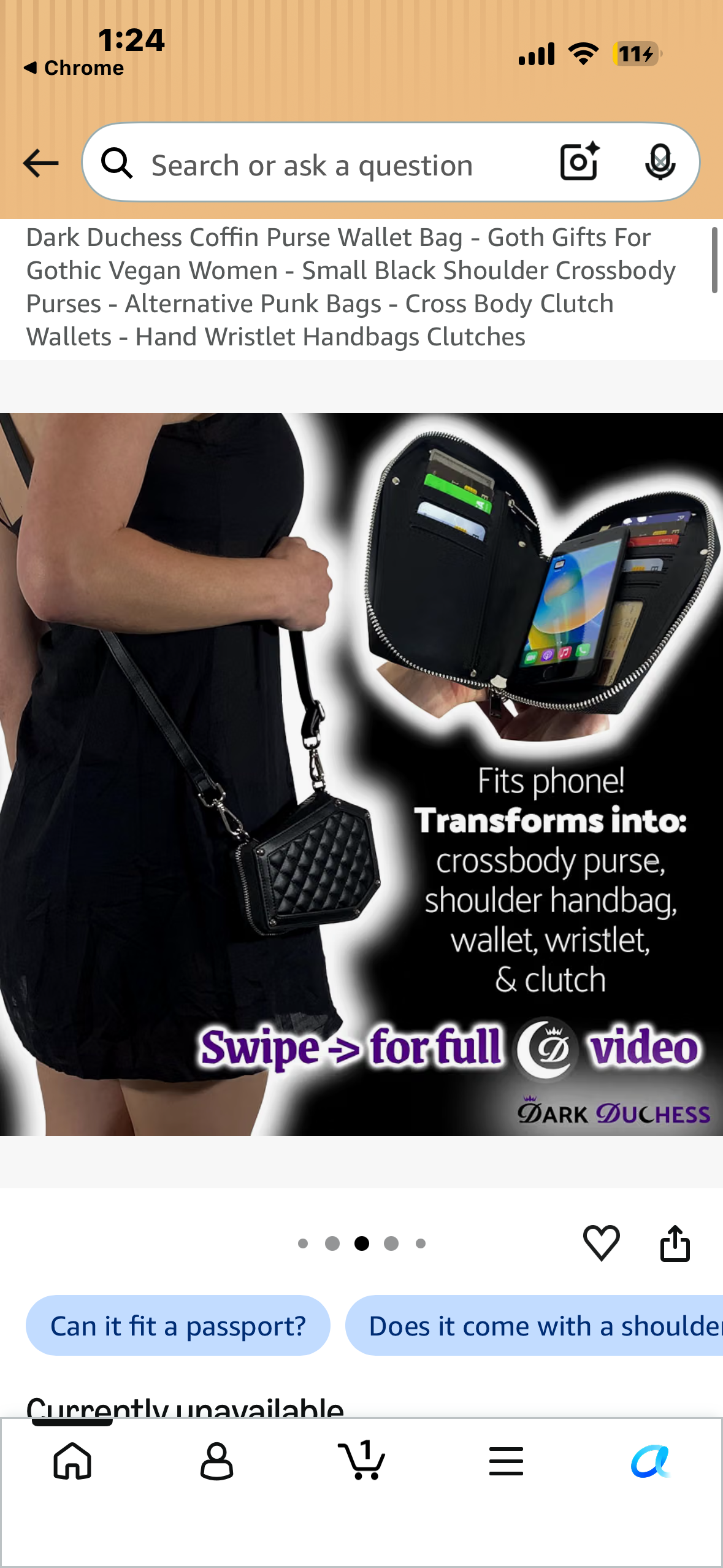 Dark Duchess Coffin Purse, Wallet, Bag - Goth Gift, Vegan, Small Black Shoulder, Crossbody Purse - Alternative Punk Bags - Cross Body Clutch Wallet - Hand Wristlet Handbag